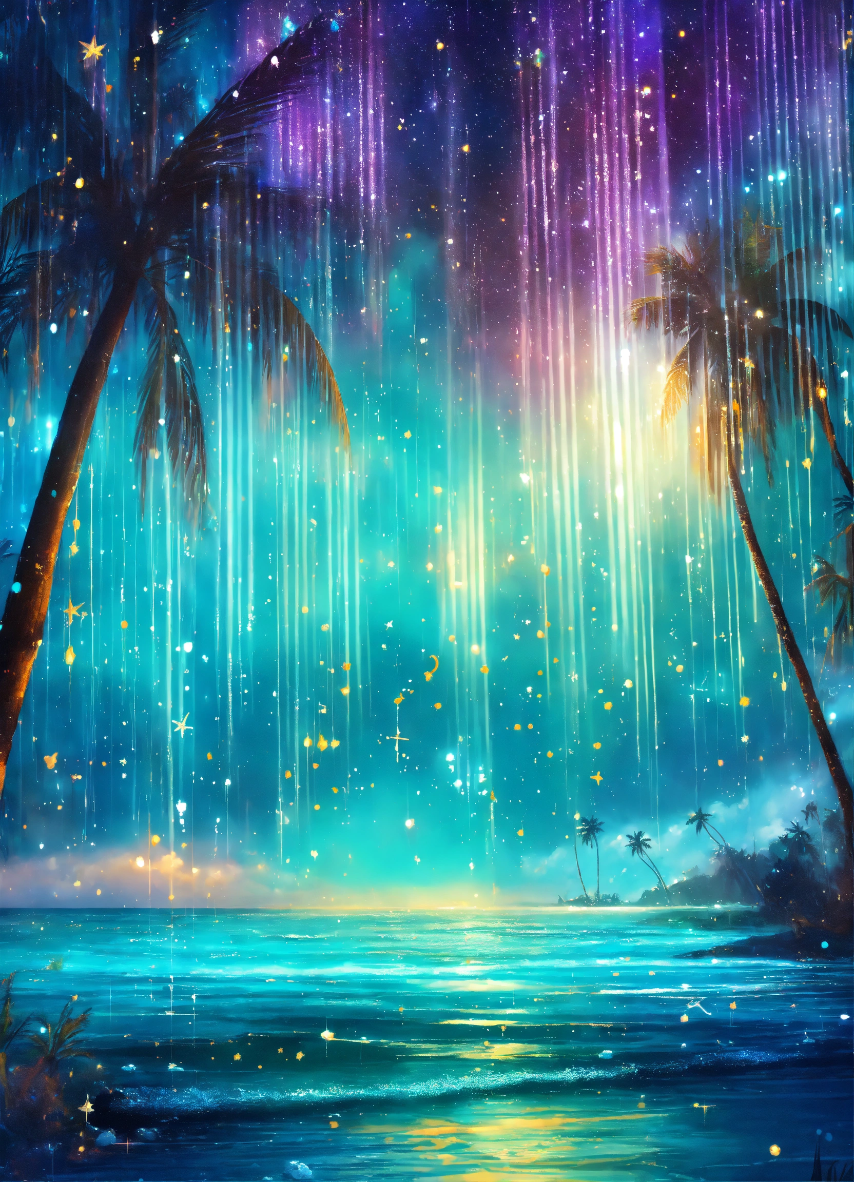 Lexica - Abstract magical rain, universe , stars, turqoise color near ...