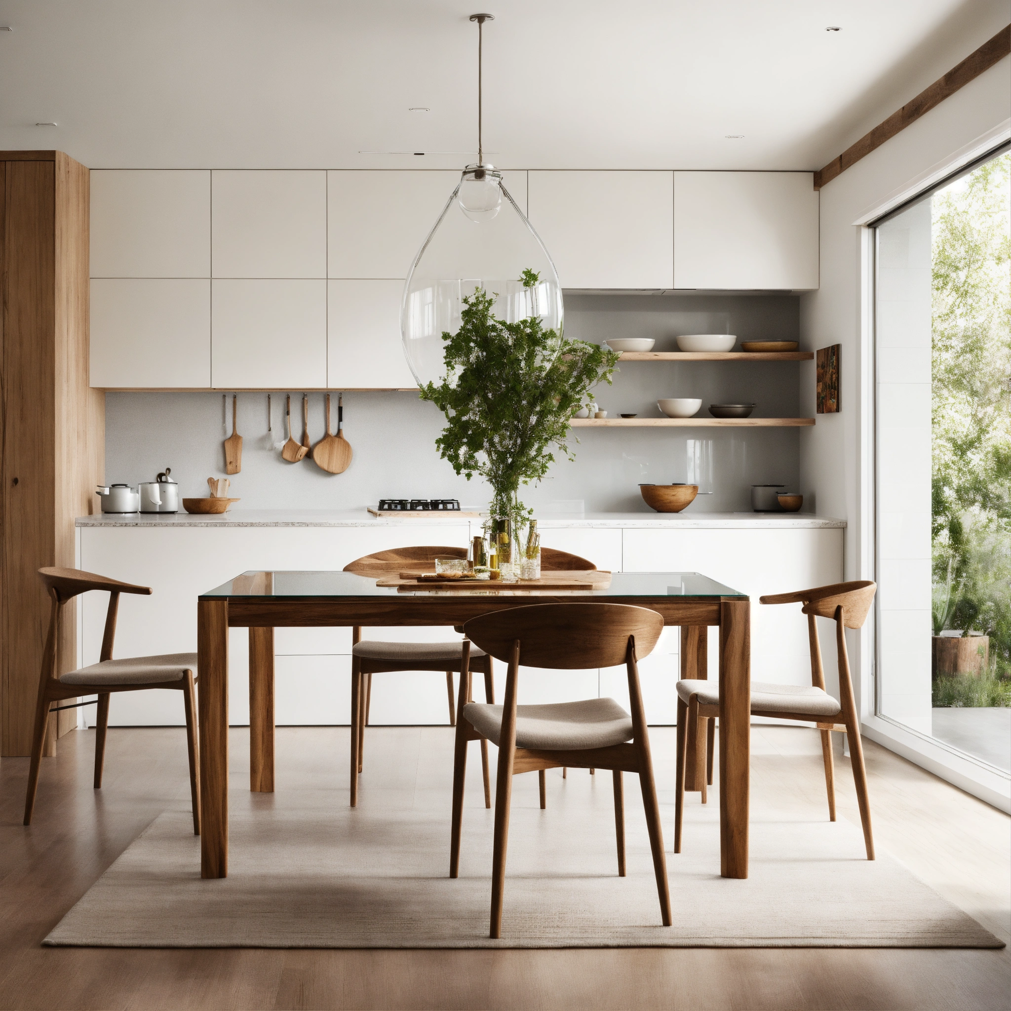 Lexica - A photo of a kitchen with a modern dining table. The table is ...