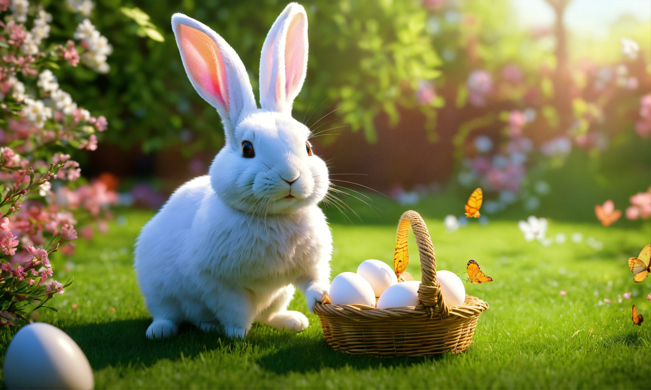 Lexica - White rabbit sitting on spring green fresh grass lawn with ...