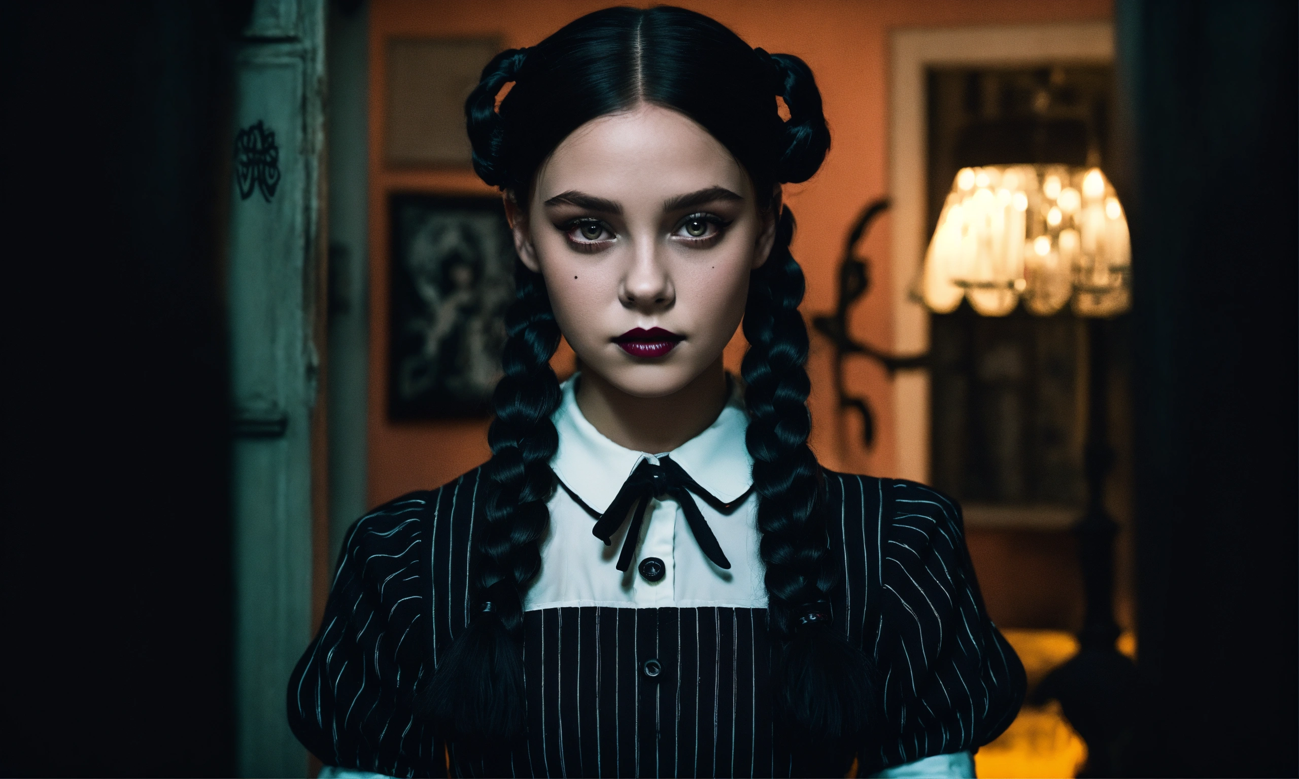 Lexica - Wednesday Addams from the series, black hair braided in two ...