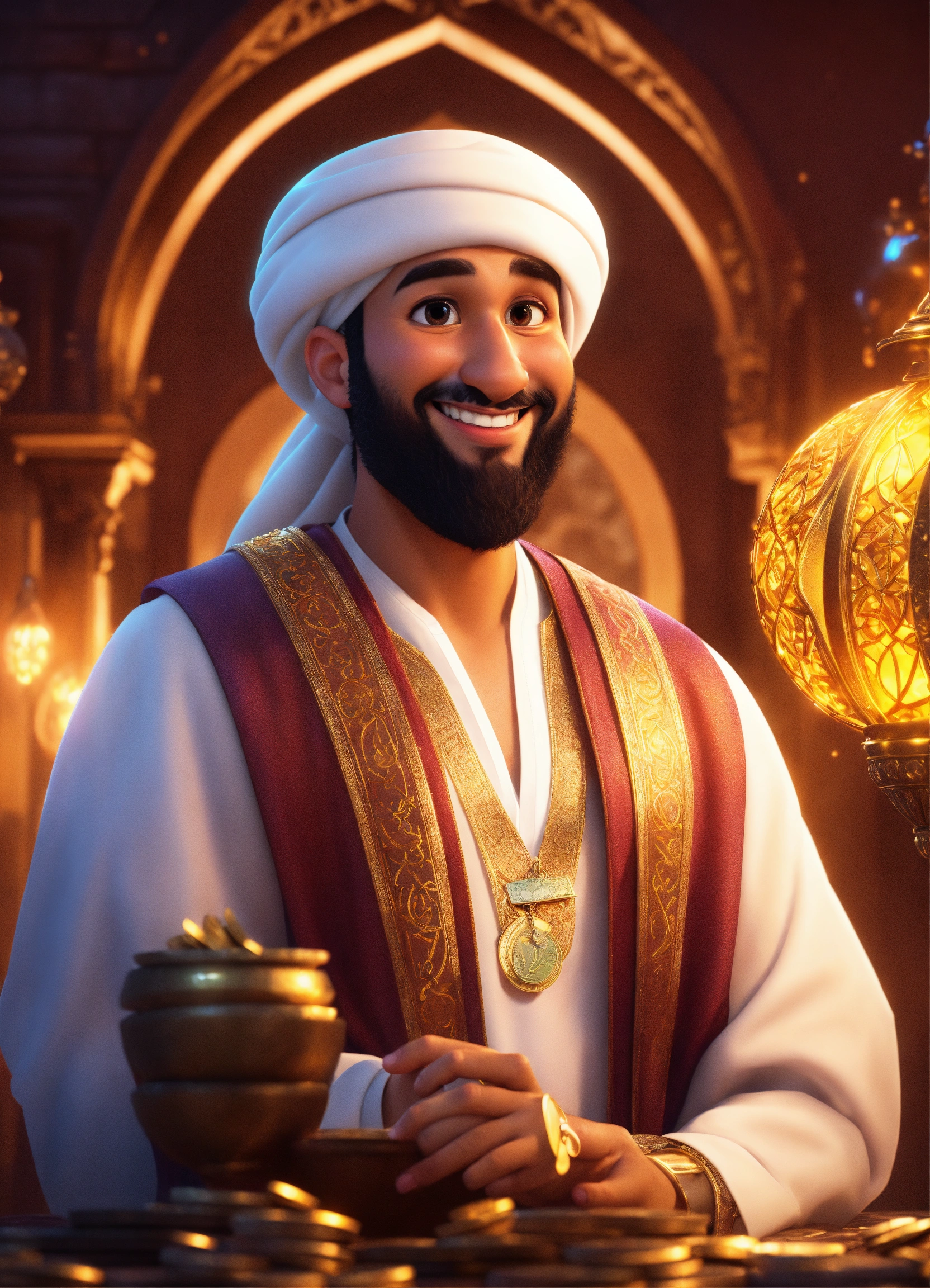 Lexica - Create a 3D rendering of a wealthy Arab male sheikh from Dubai ...