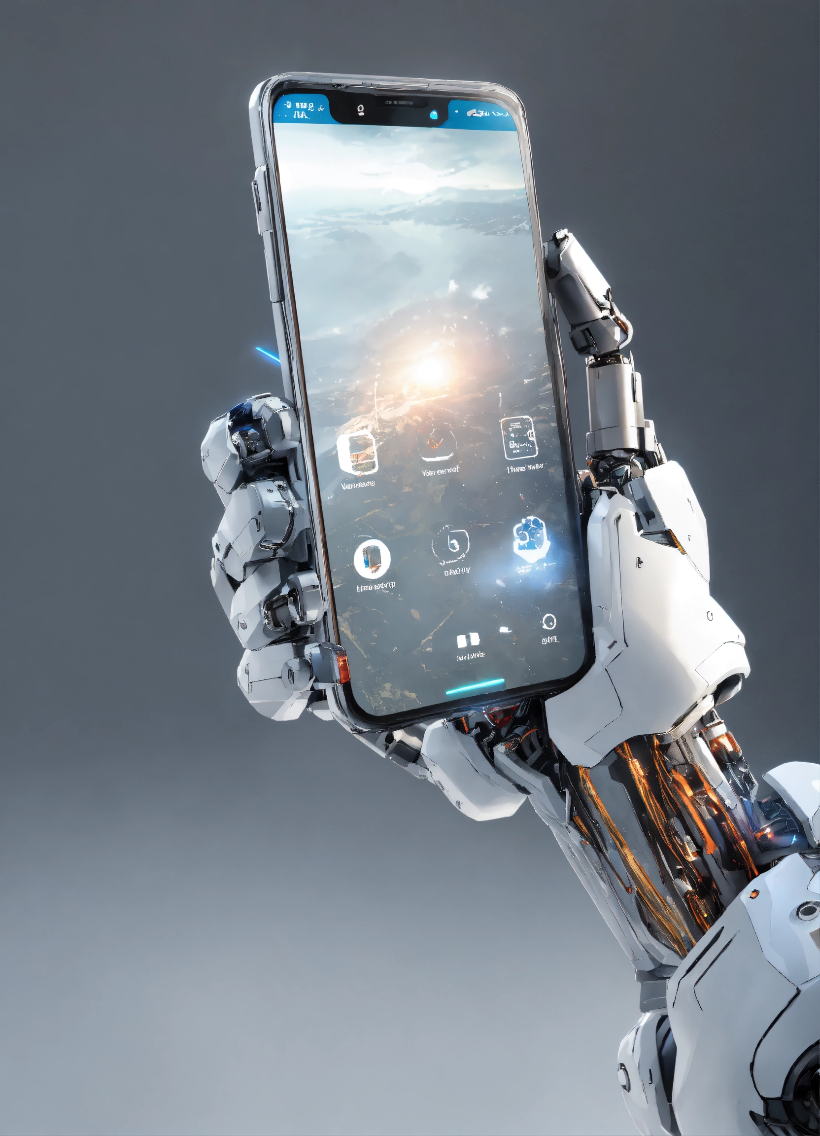 Lexica - White cyborg arm holding smartphone, hdr, rendered in unreal ...