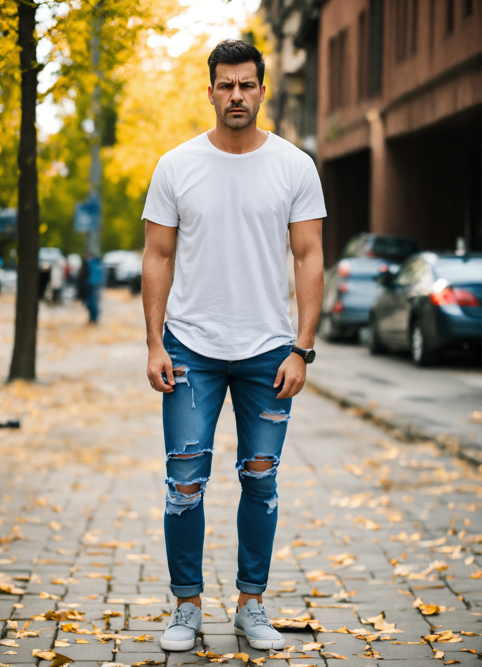 Lexica - Frustrated man wearing torn jeans and t-shirt