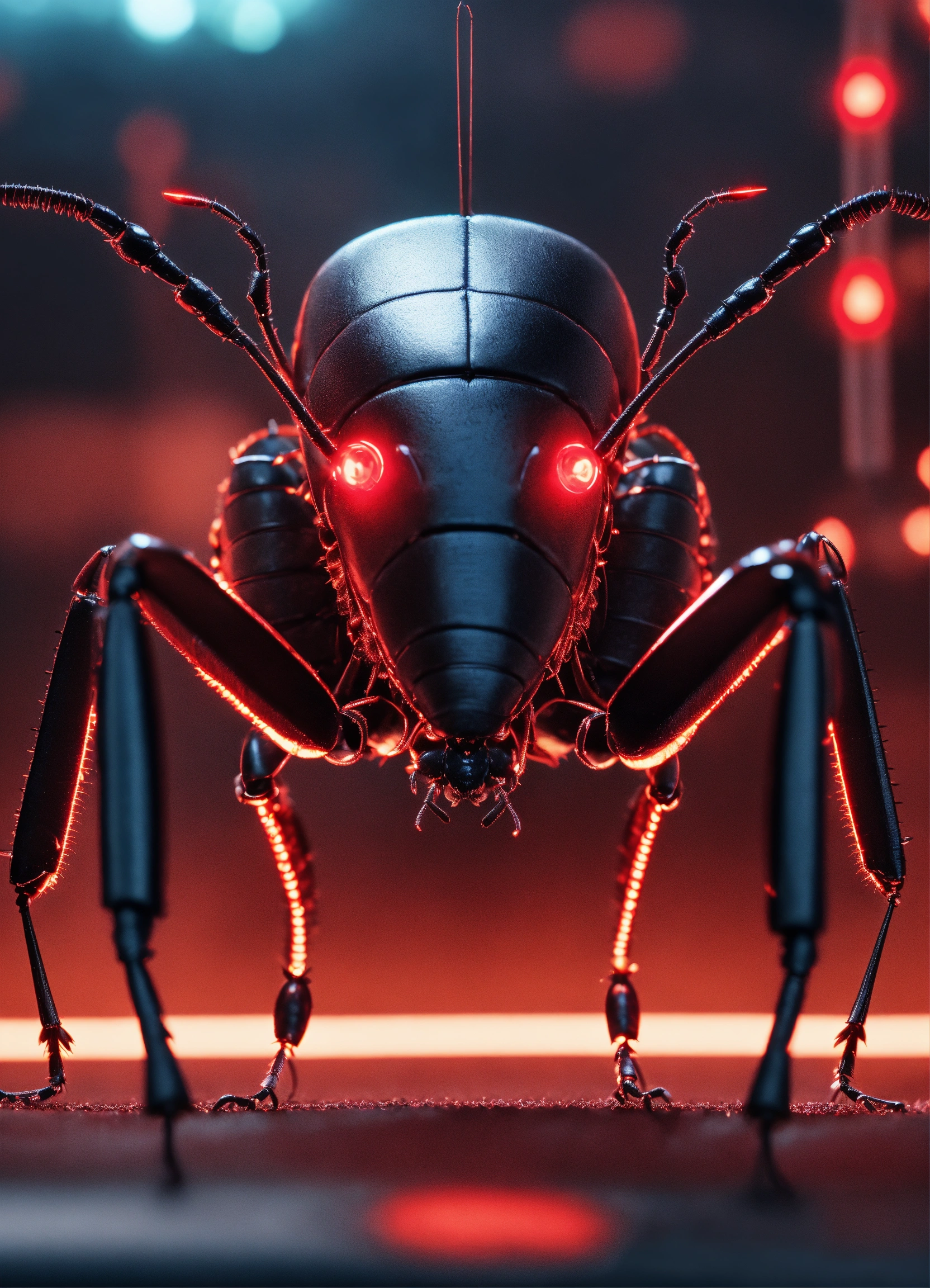 Lexica - Zoom out of black cockroach faced humanoid with red glowing ...