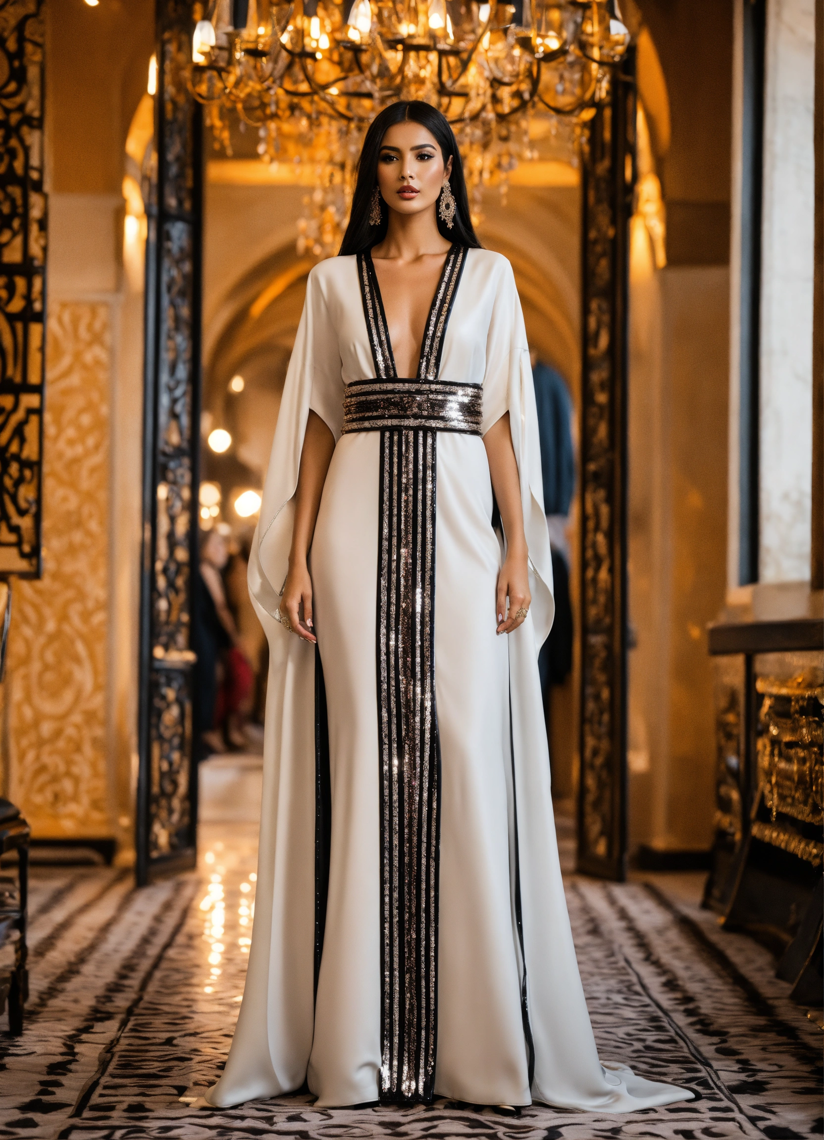 Lexica - Beautiful Arab women model, wearing luxury dress caftan white ...