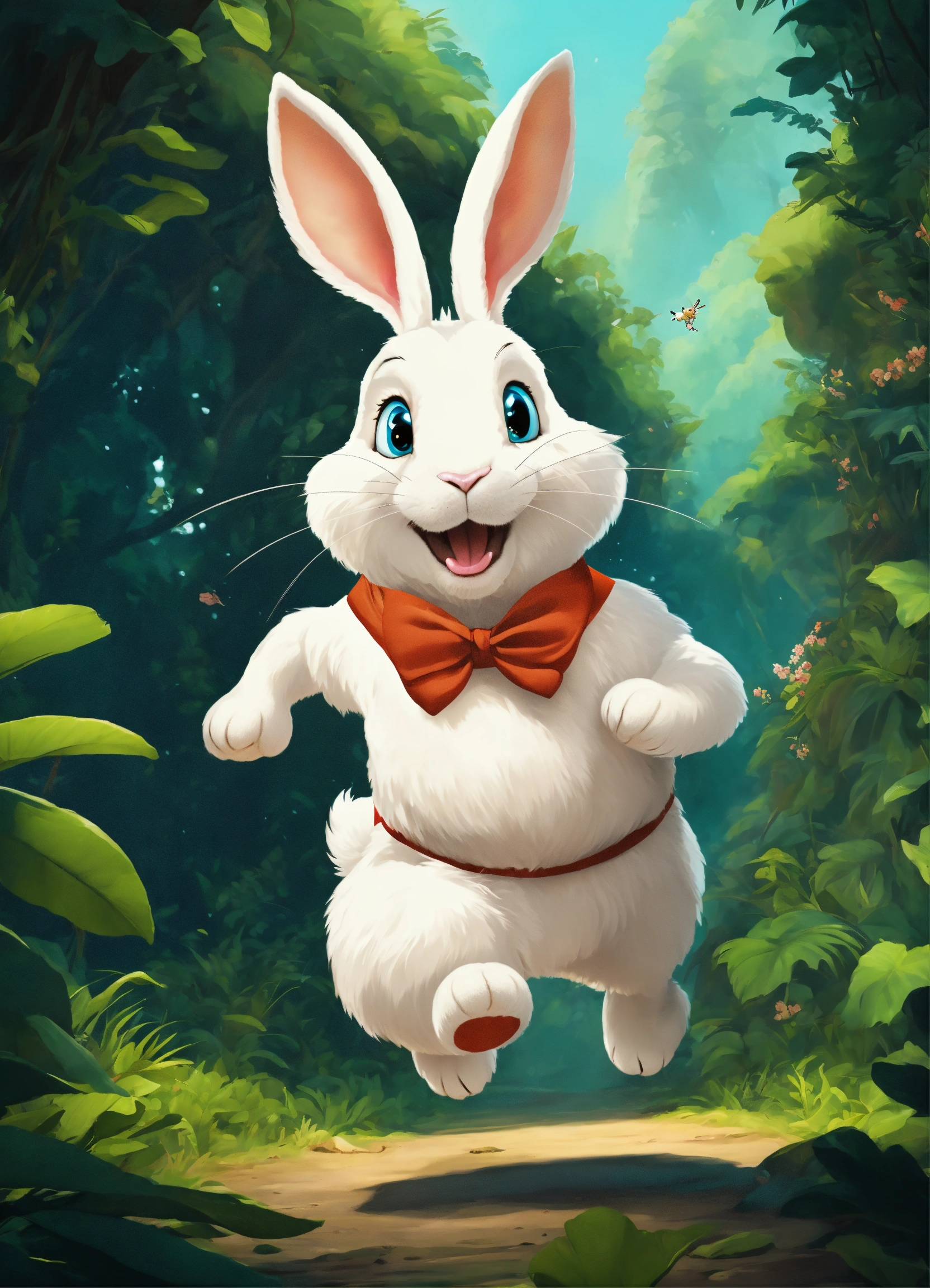 Lexica - Let cartoon big white rabbit running on two legs in jungle