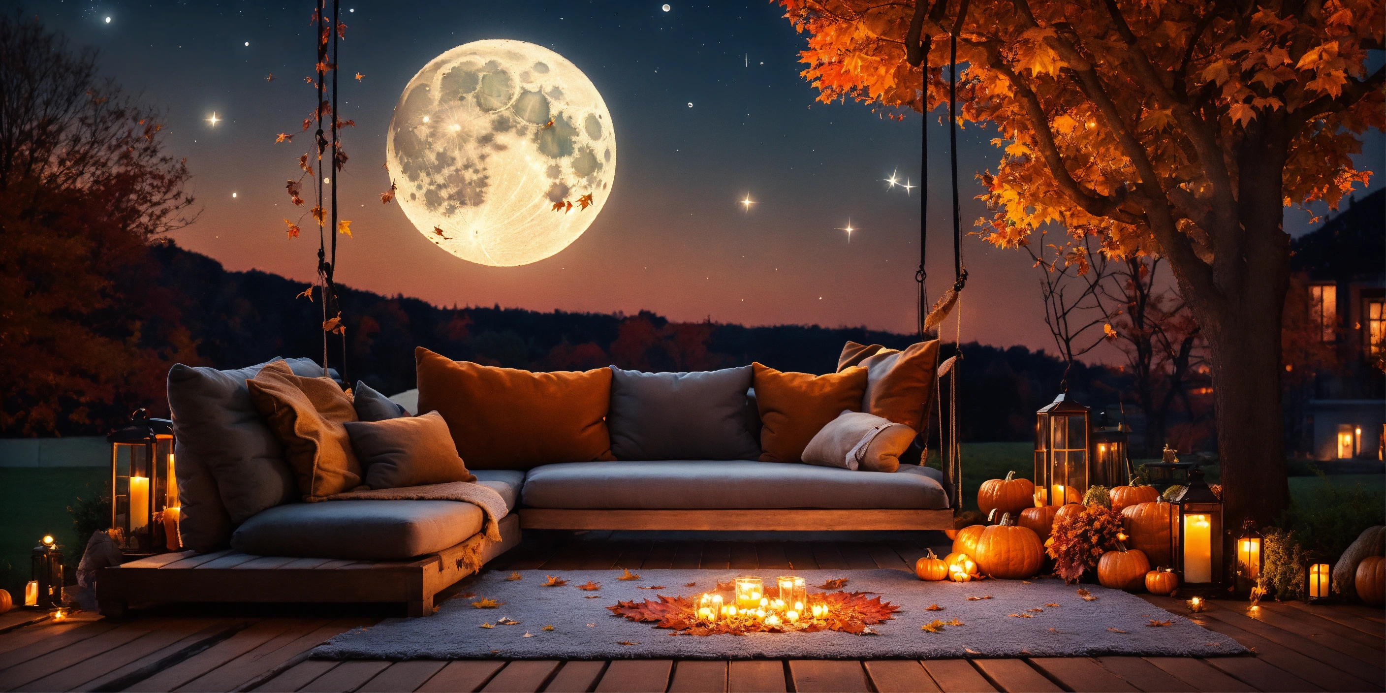 Lexica - Beautiful fall landscape, fall theme dark patio, big fluffy ...