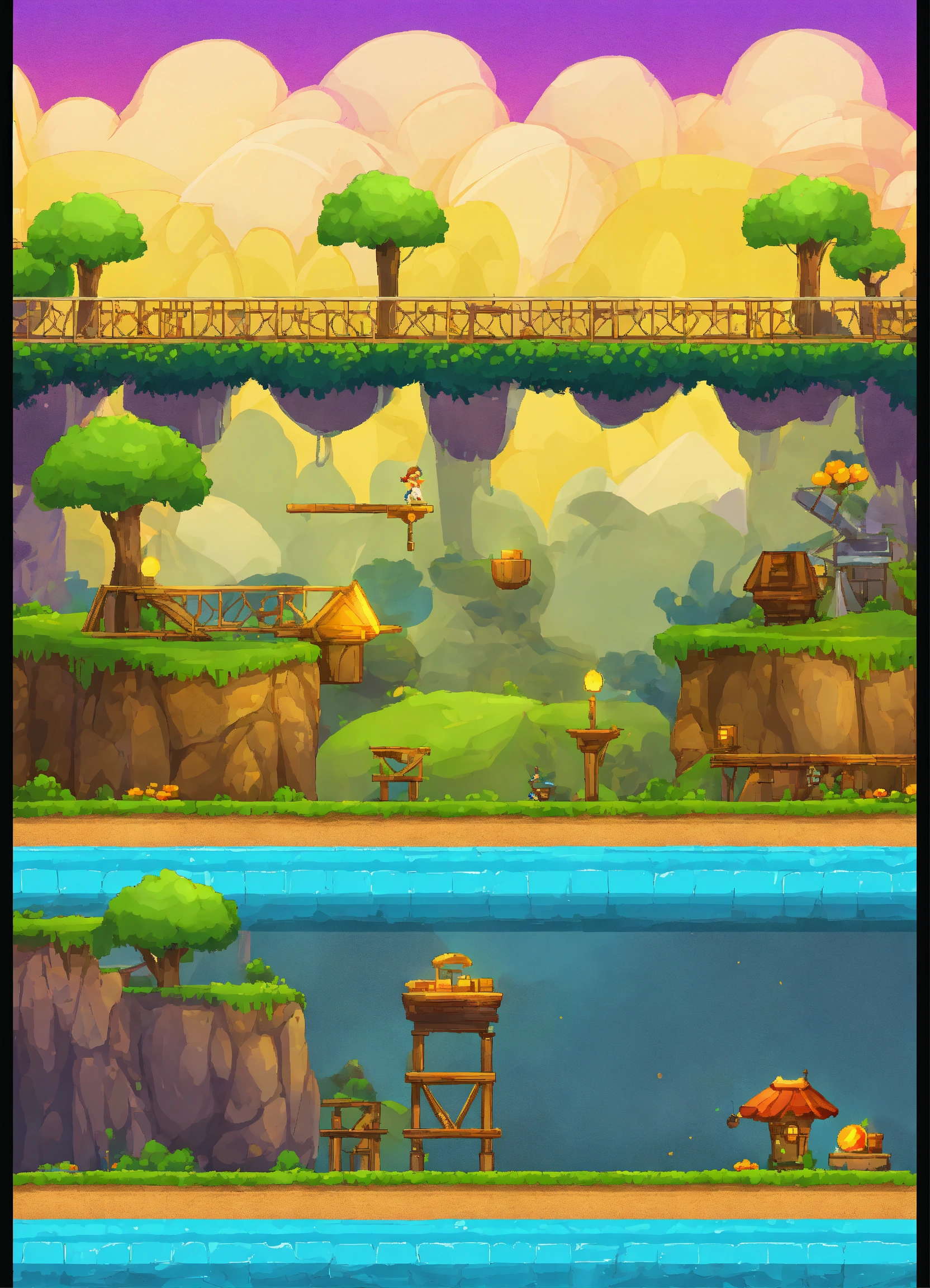Lexica - Side-scrolling mobile platform game background with main platform