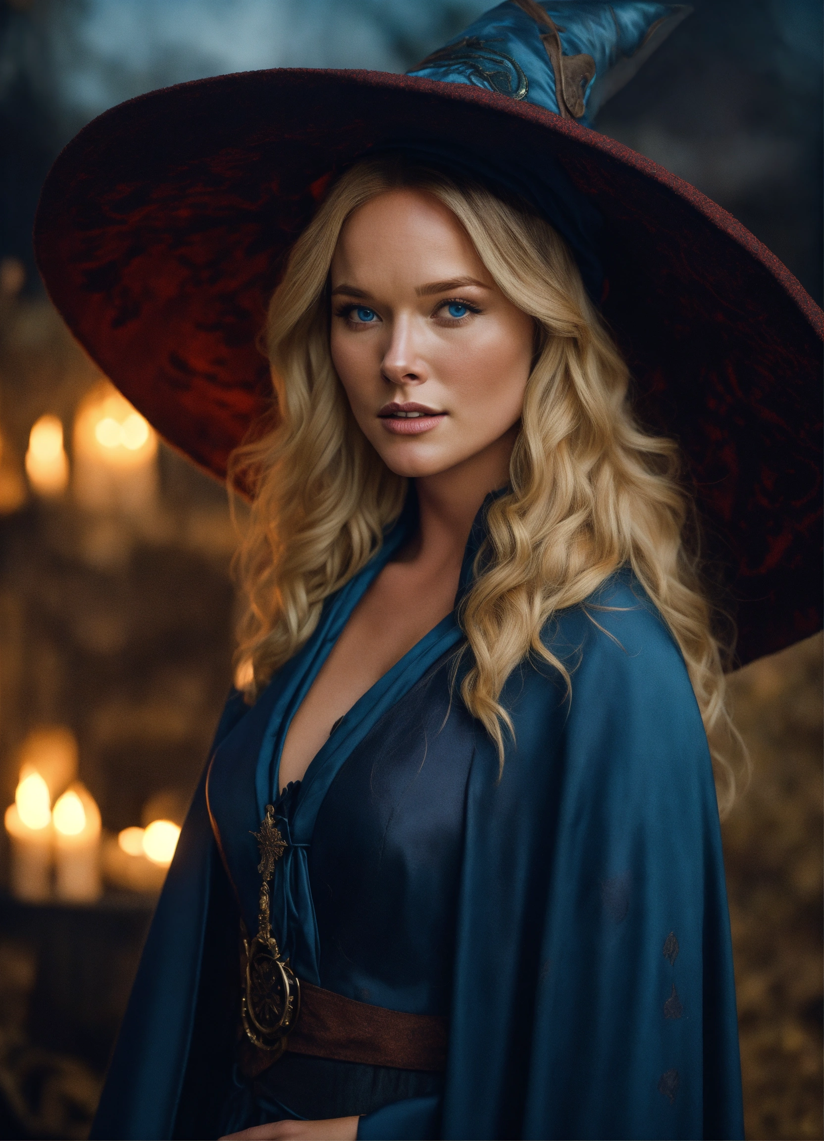 Lexica - A blonde with blue eyes women wears witch clothes and cloak ...
