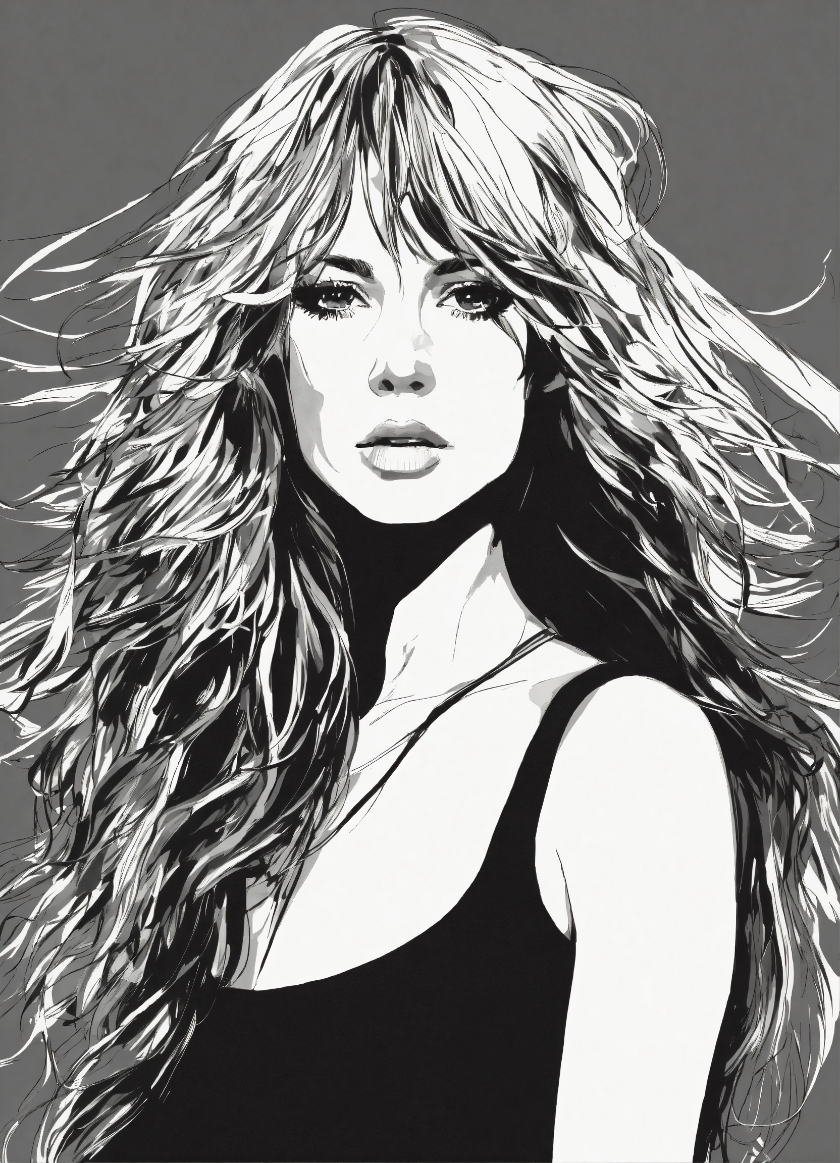 Lexica Black and white line drawing, woman, upper body, lines