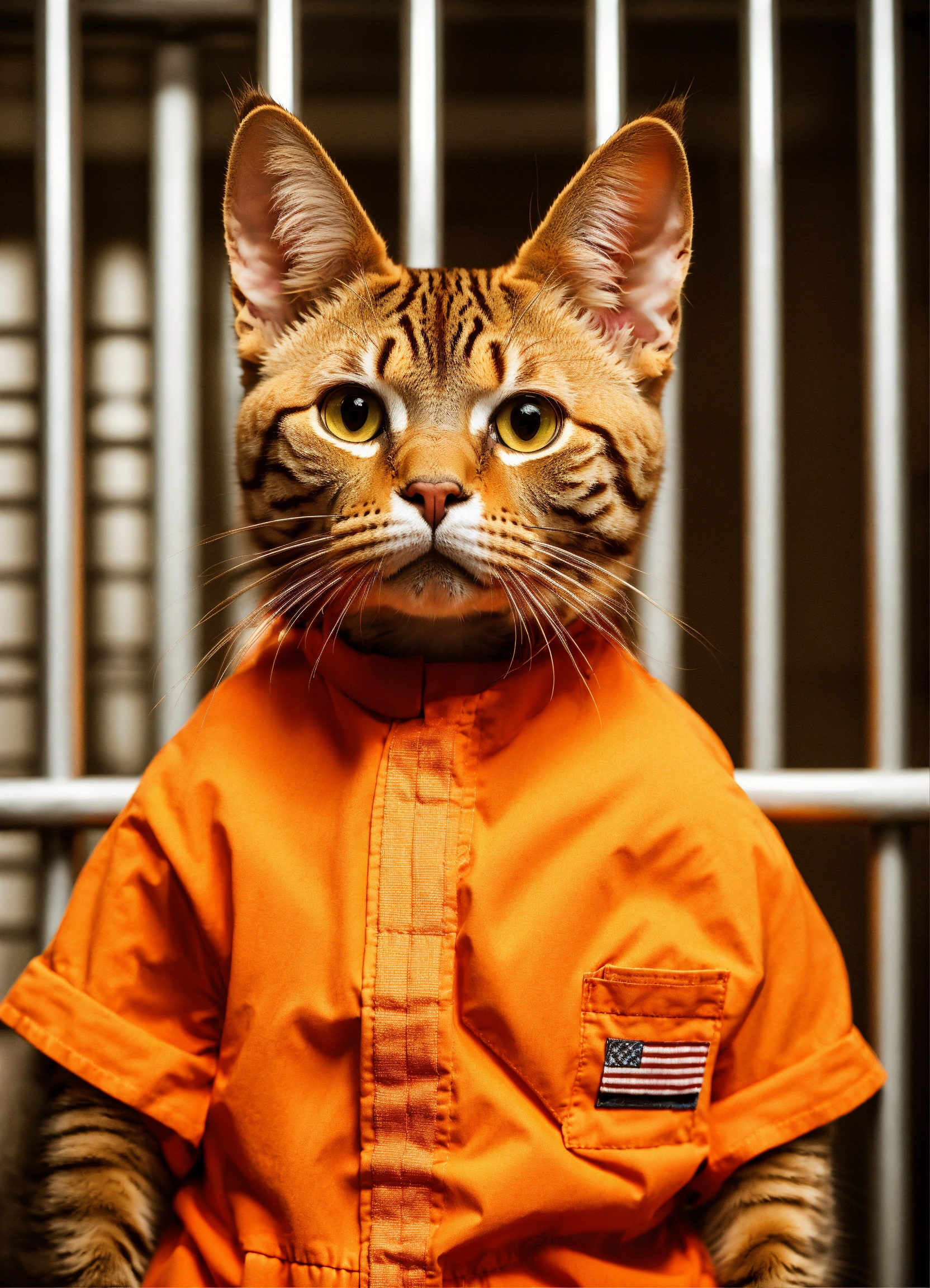 Lexica - A humanoid havana brown cat wearing inmate orange jumpsuit ...