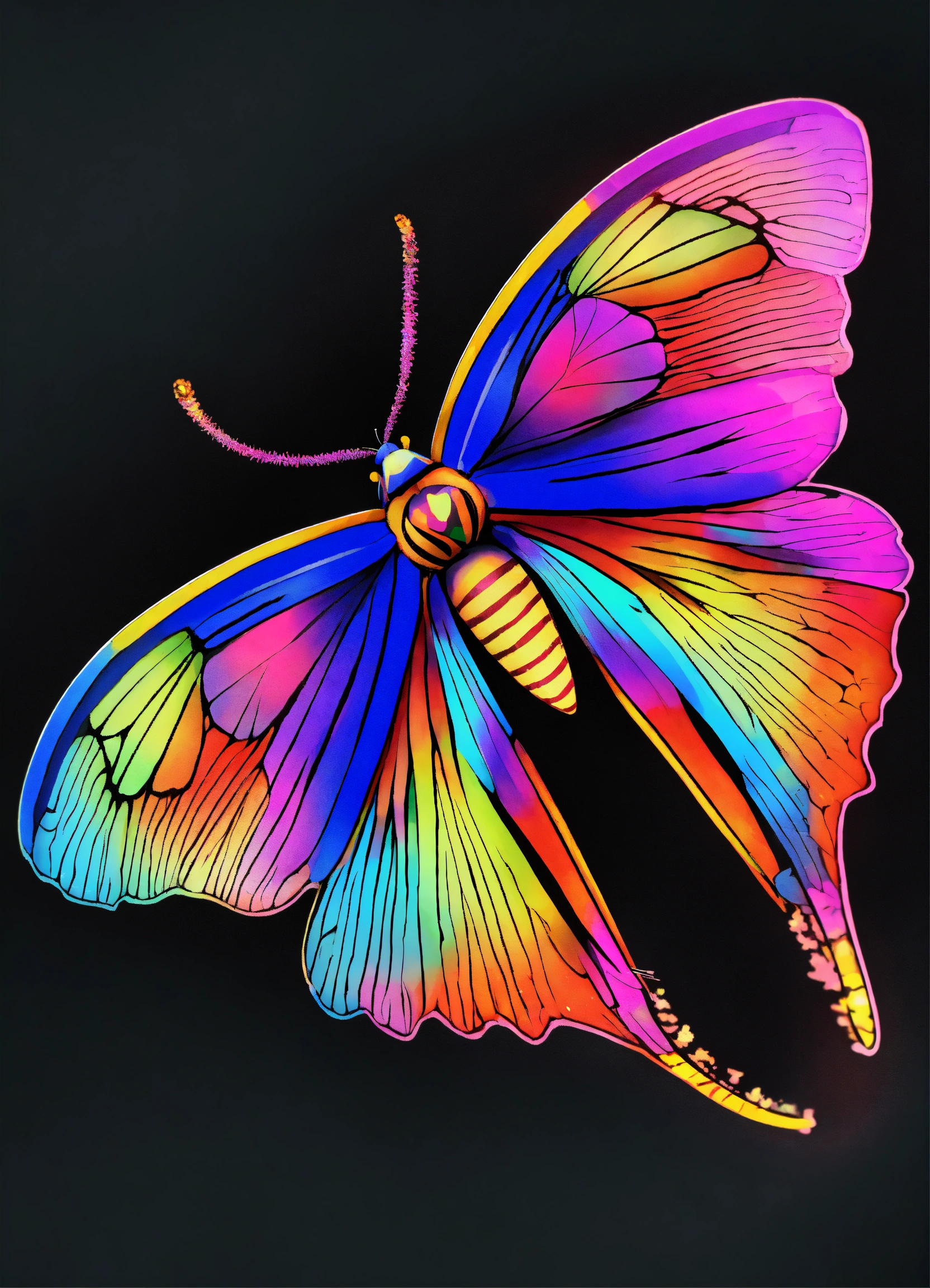 Lexica - A multicolored prismatic moth with bright colors forming a ...