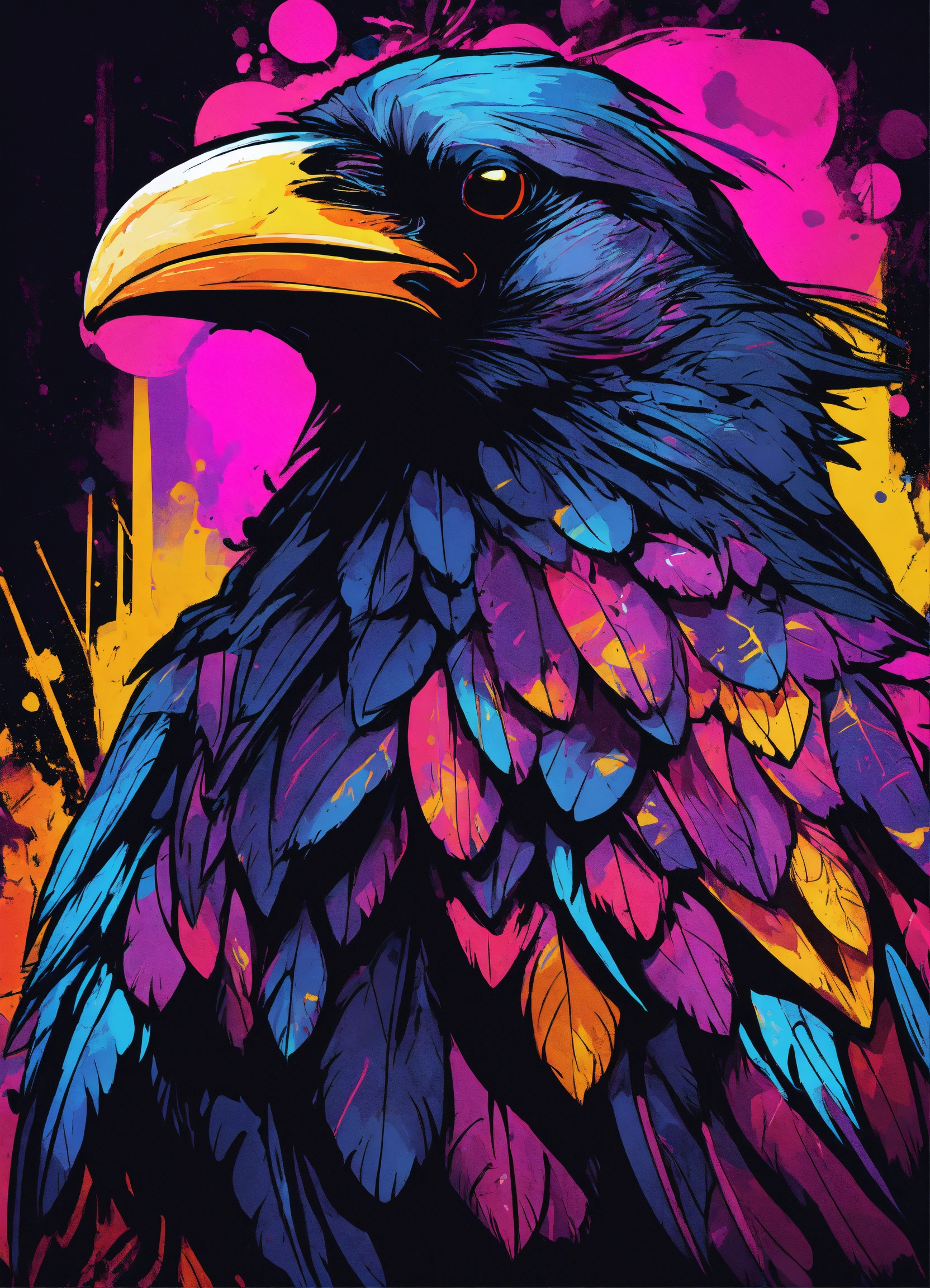Lexica - Portrait of a Very terrific Angry giant raven, graffiti style ...