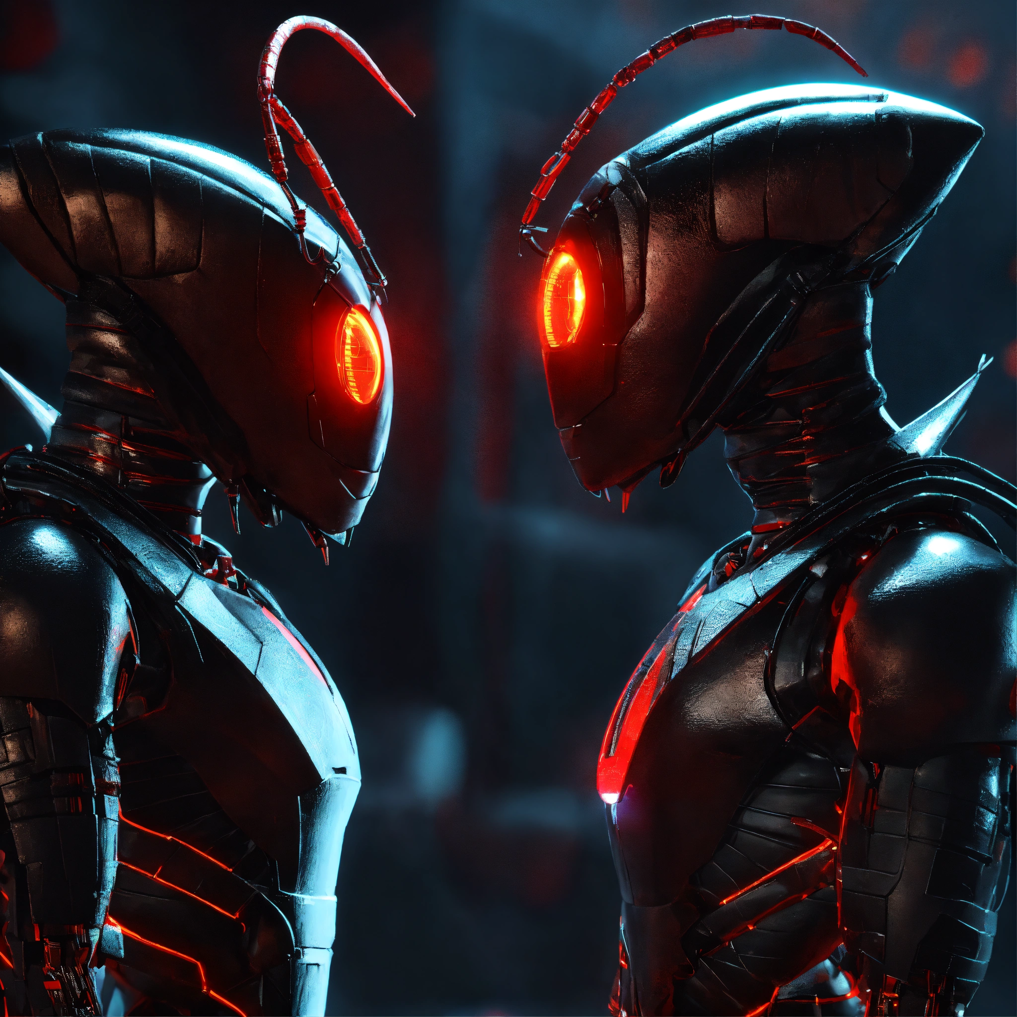 Lexica - Group of 3 black cockroach faced humanoids with red glowing ...