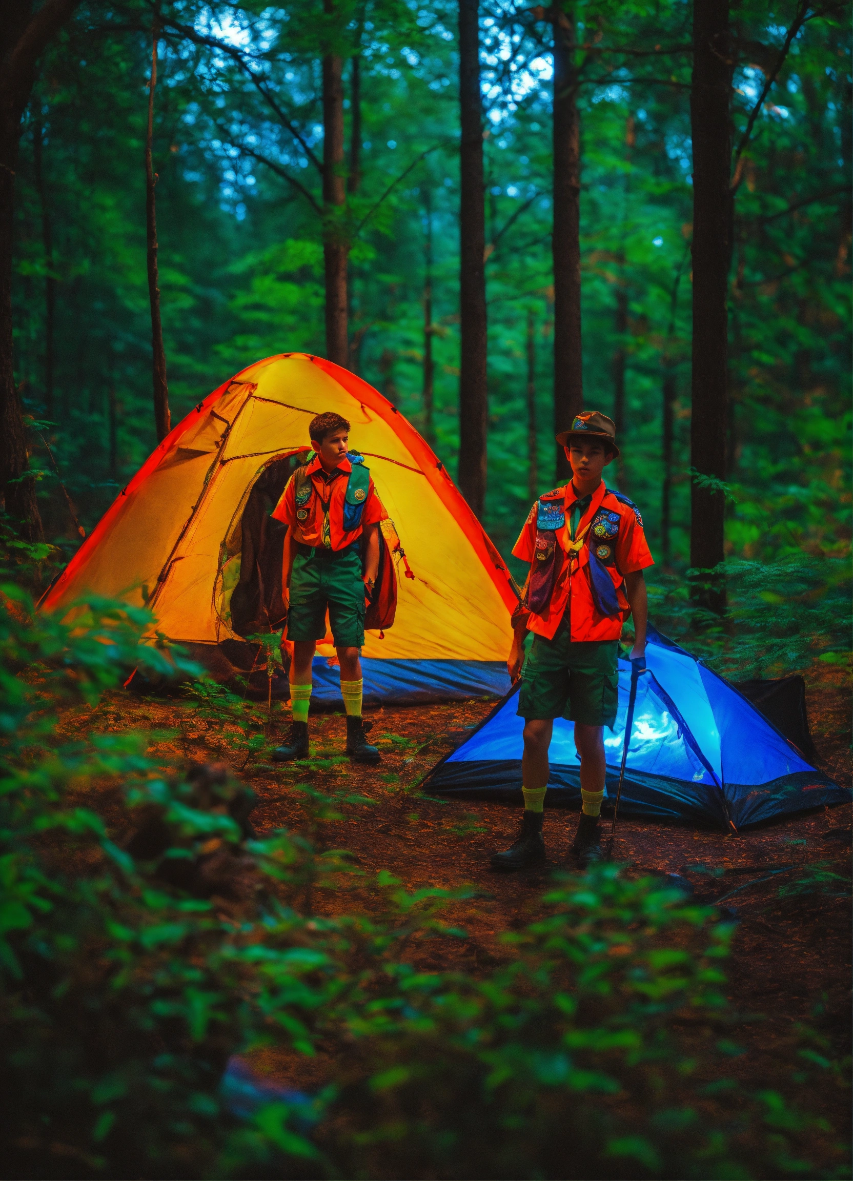 Lexica - Boy scouts in a forest in a neon vibes