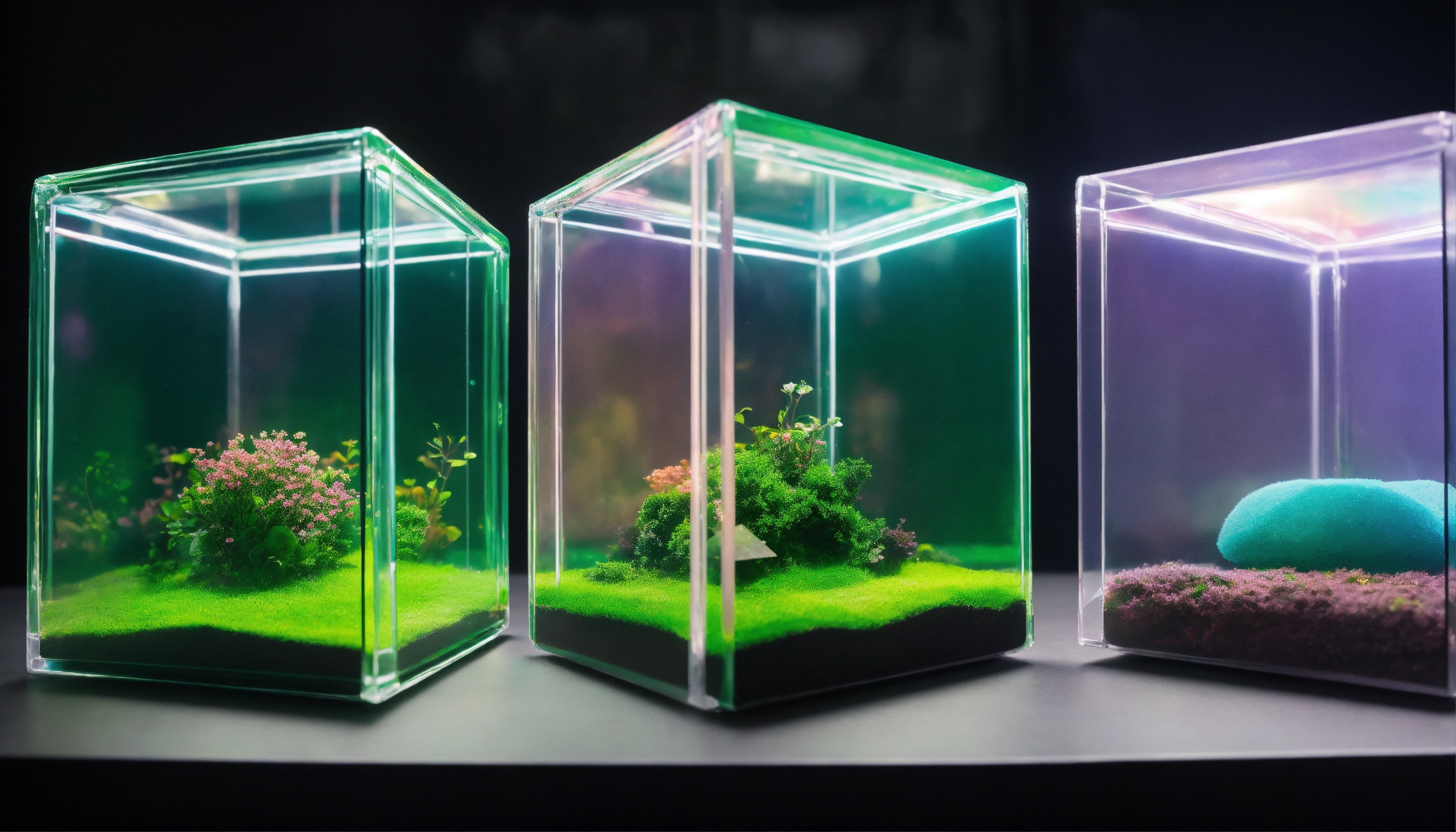 Lexica - Cube, 4k, small house inside cube!, clear plastic, iridescent