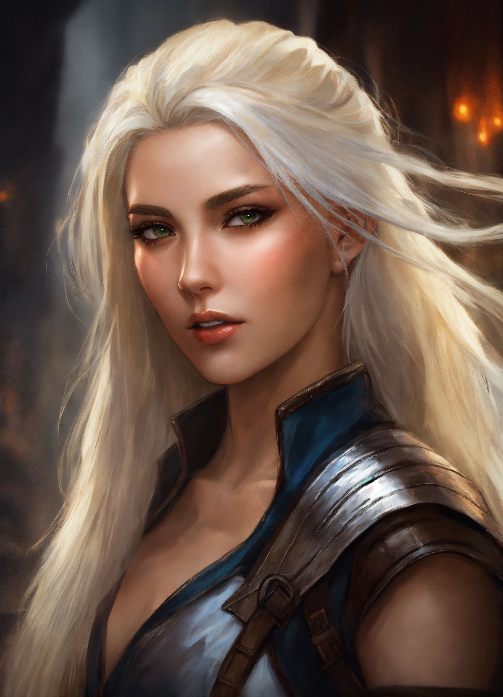 Lexica - Hot young woman with platinum blonde hair with a black streak in  hair realistic art fantasy dungeons and dragons