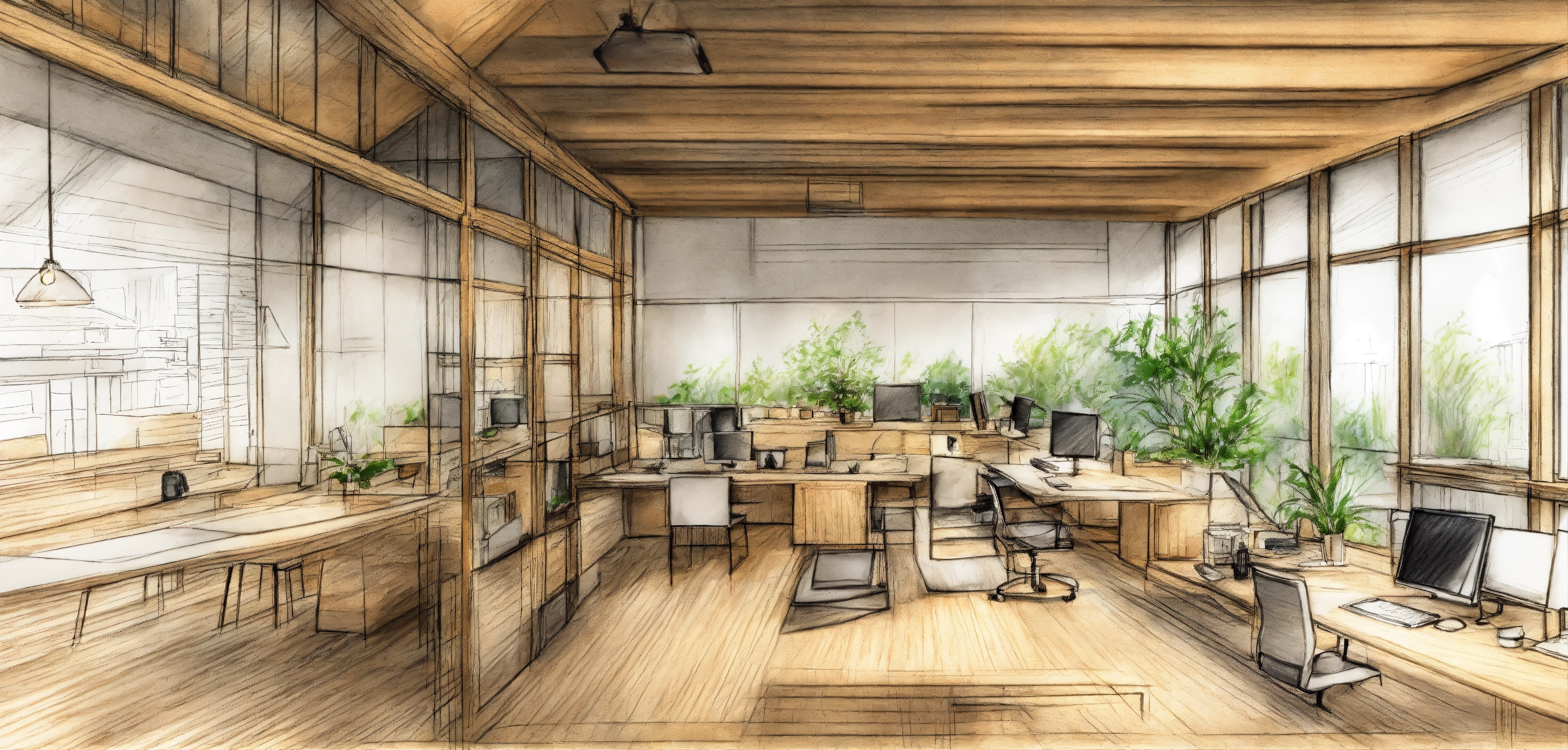 Lexica - Design pencil sketch, eco working space,