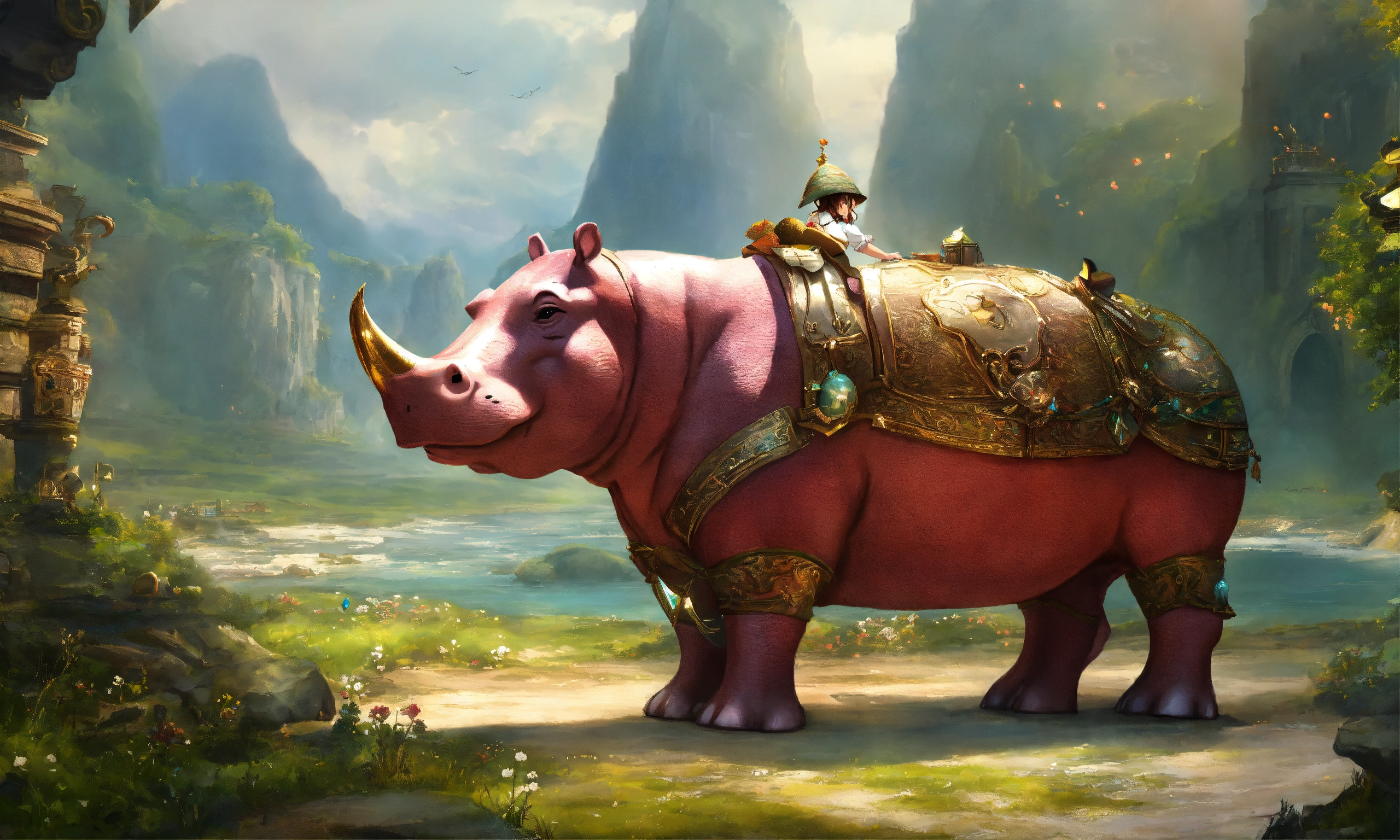 Lexica - A jolly fantasy hippo in a epic fantasy place