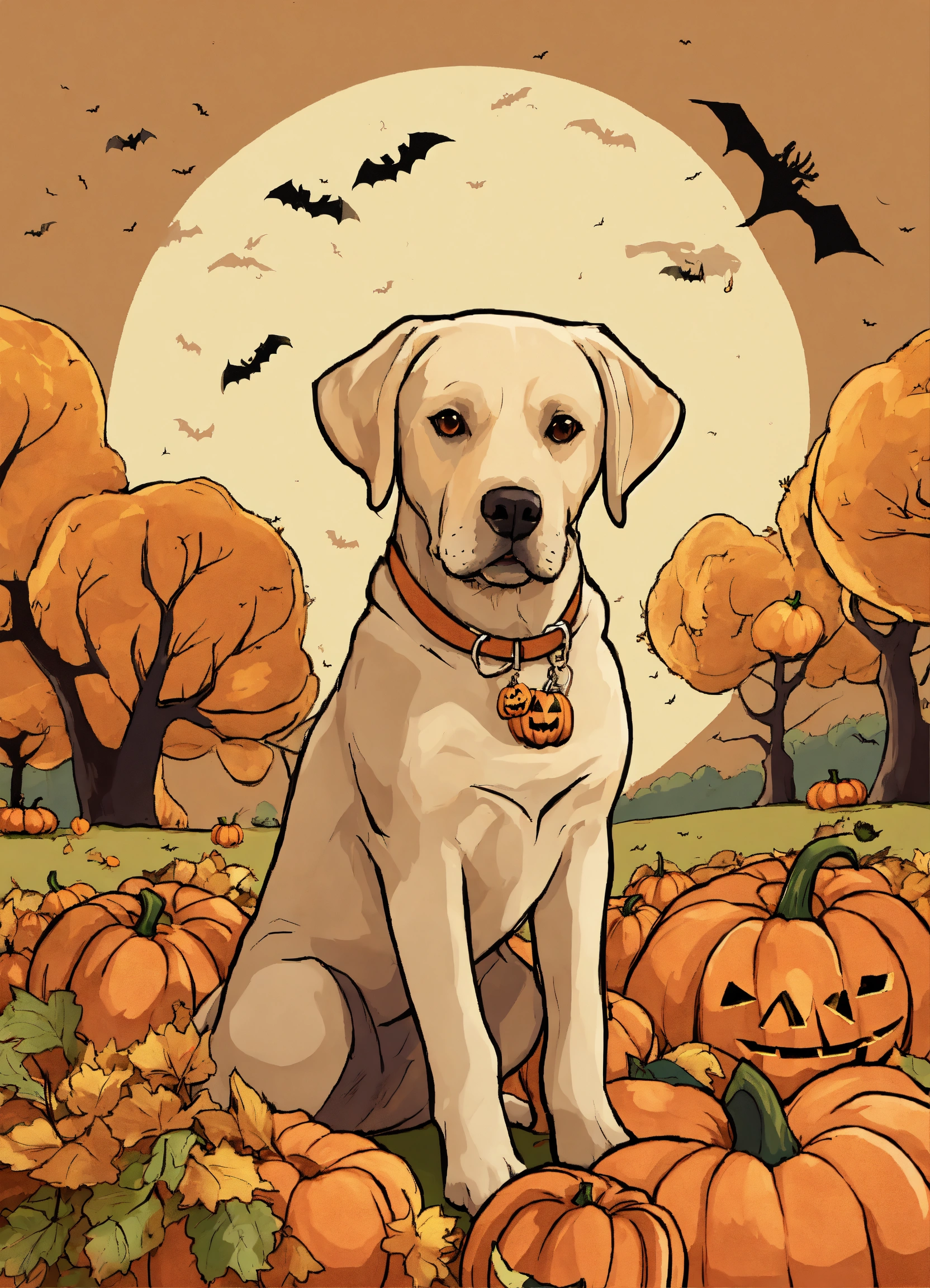 Lexica - I would like a drawing of a beige Labrador with a Halloween theme.