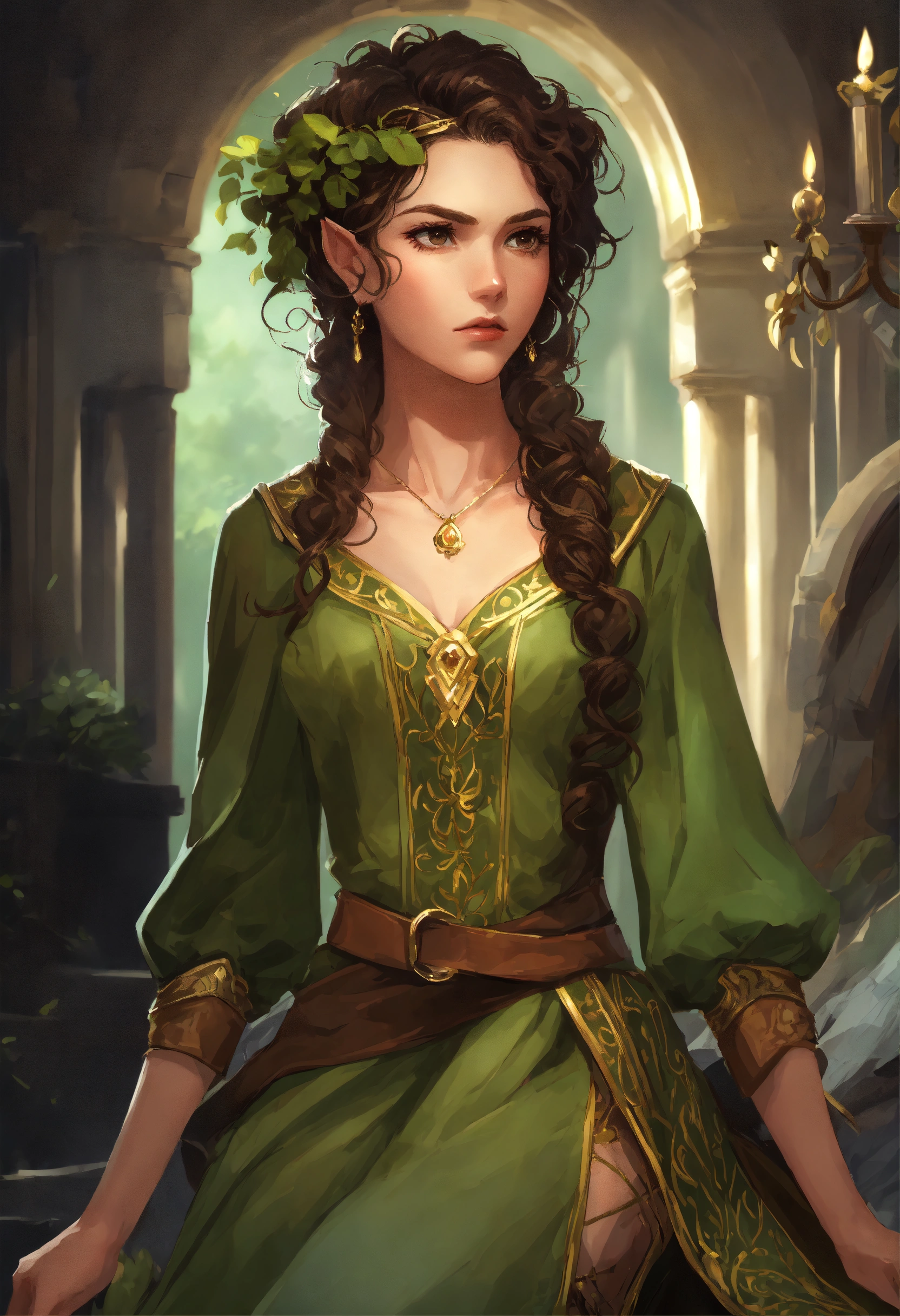 Lexica - Character art of a 24-year-old female wood elf, curly hair ...