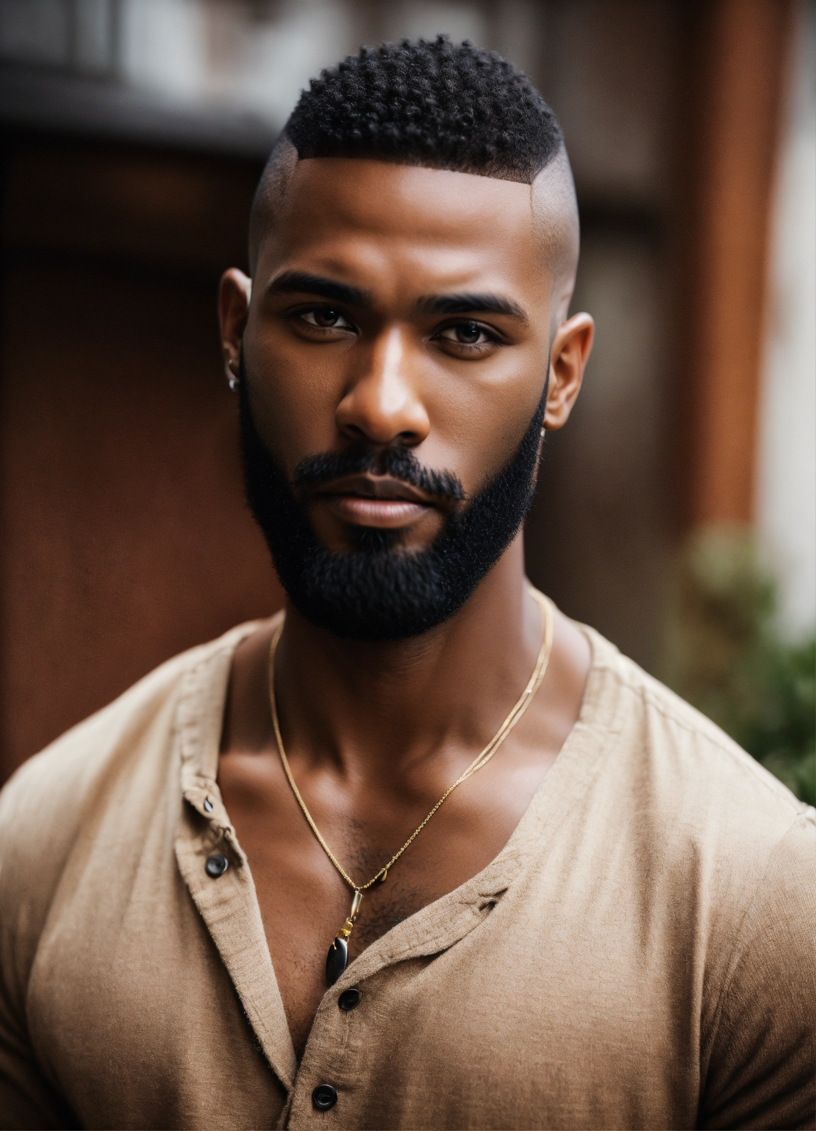 Lexica - Stunning Black Man Low Hair Cut Beard Beautiful Brown Eyes