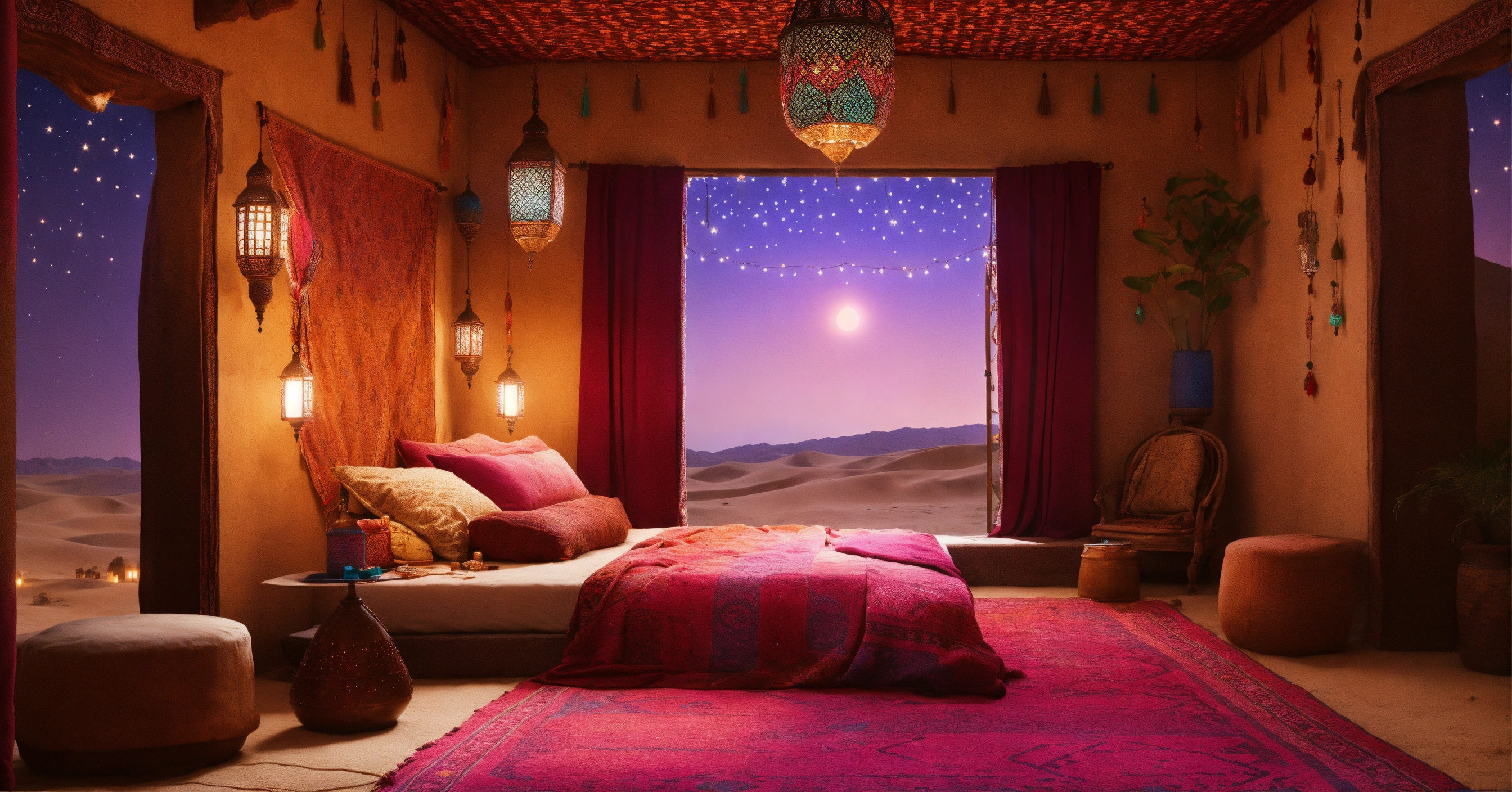 Lexica - Concept art of a large desert home bedroom, jakku, desert, hut ...