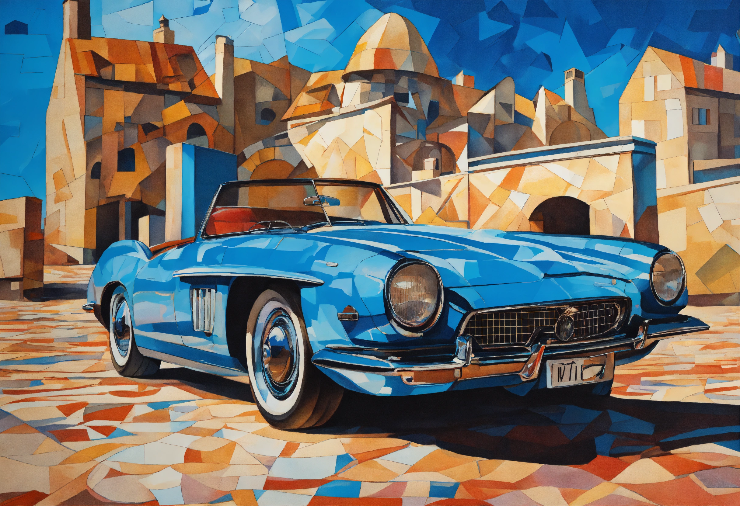 Lexica - Cubism style ,car, blue sky