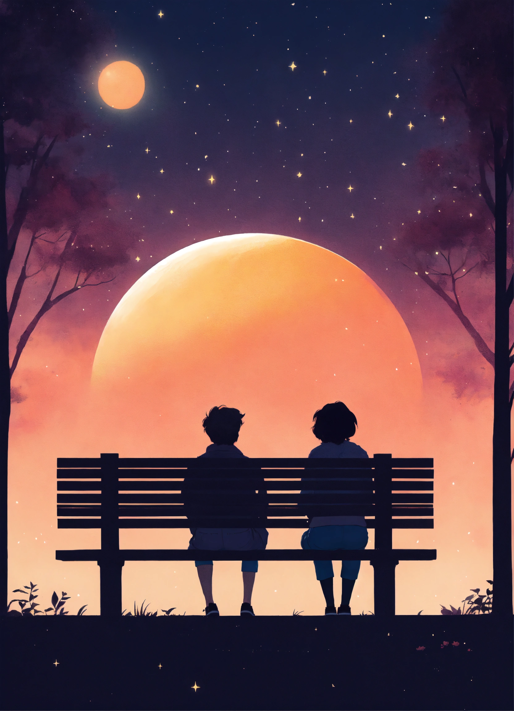 Lexica - Two friends sitting on a bench. sunshine and starlight cozy ...