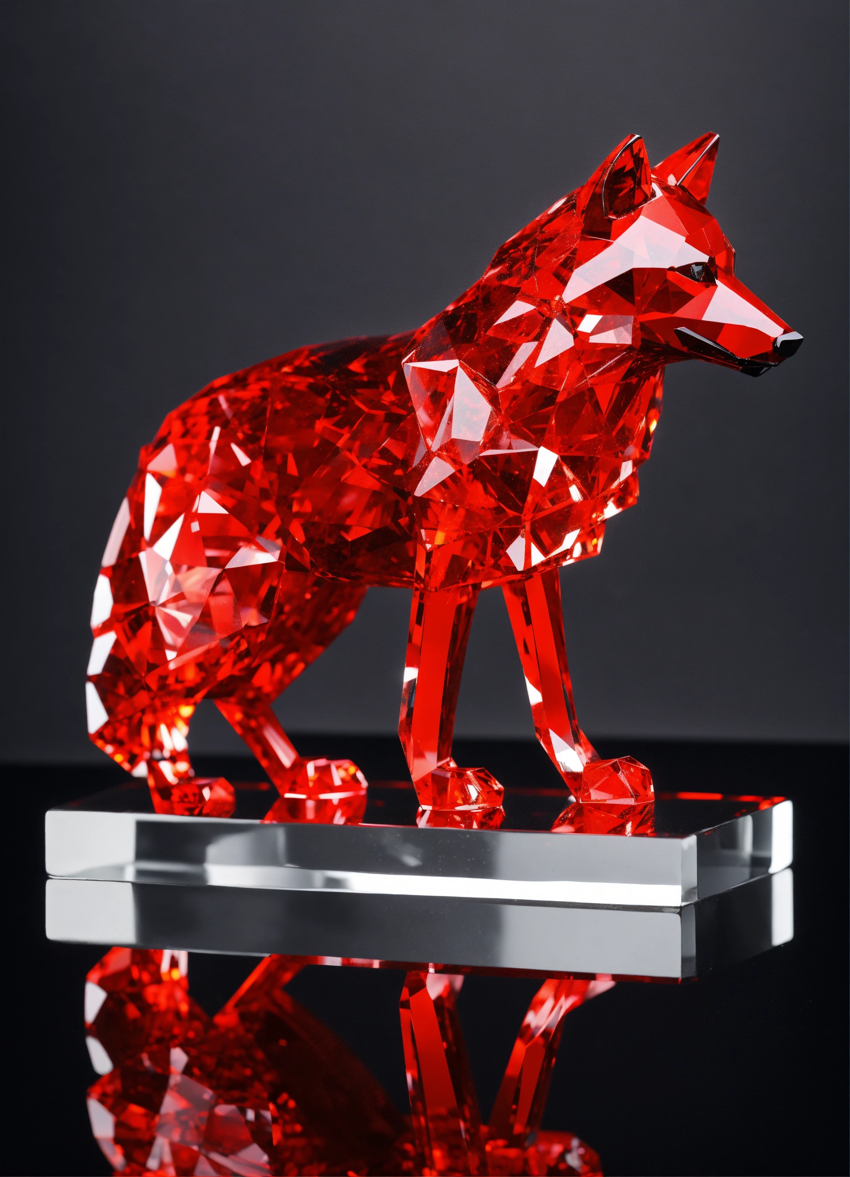 Lexica - Hyper realistic red opaque sparkling crystal wolf sculpture ...
