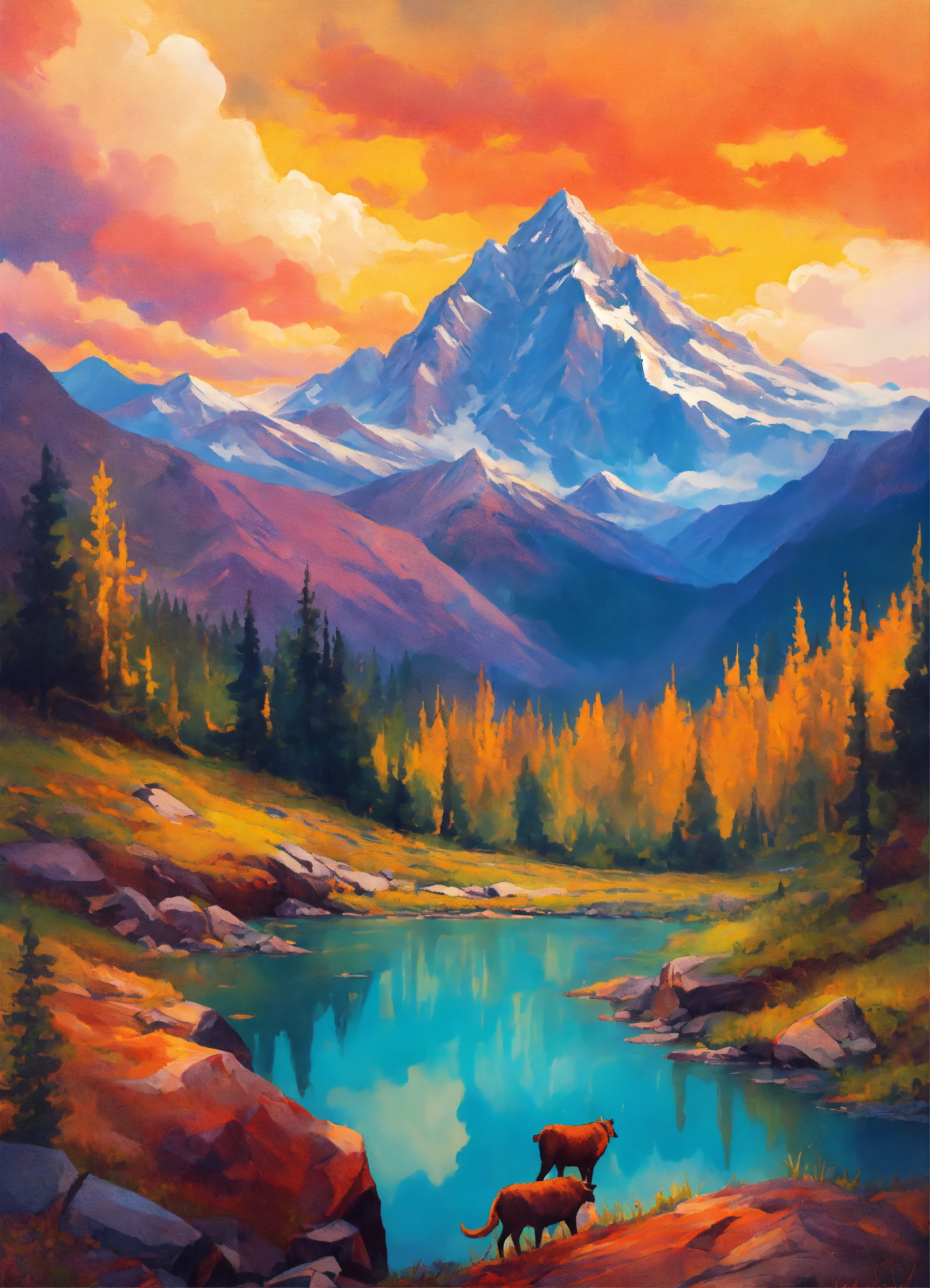Lexica - For this art style, the mountain could be depicted as a ...