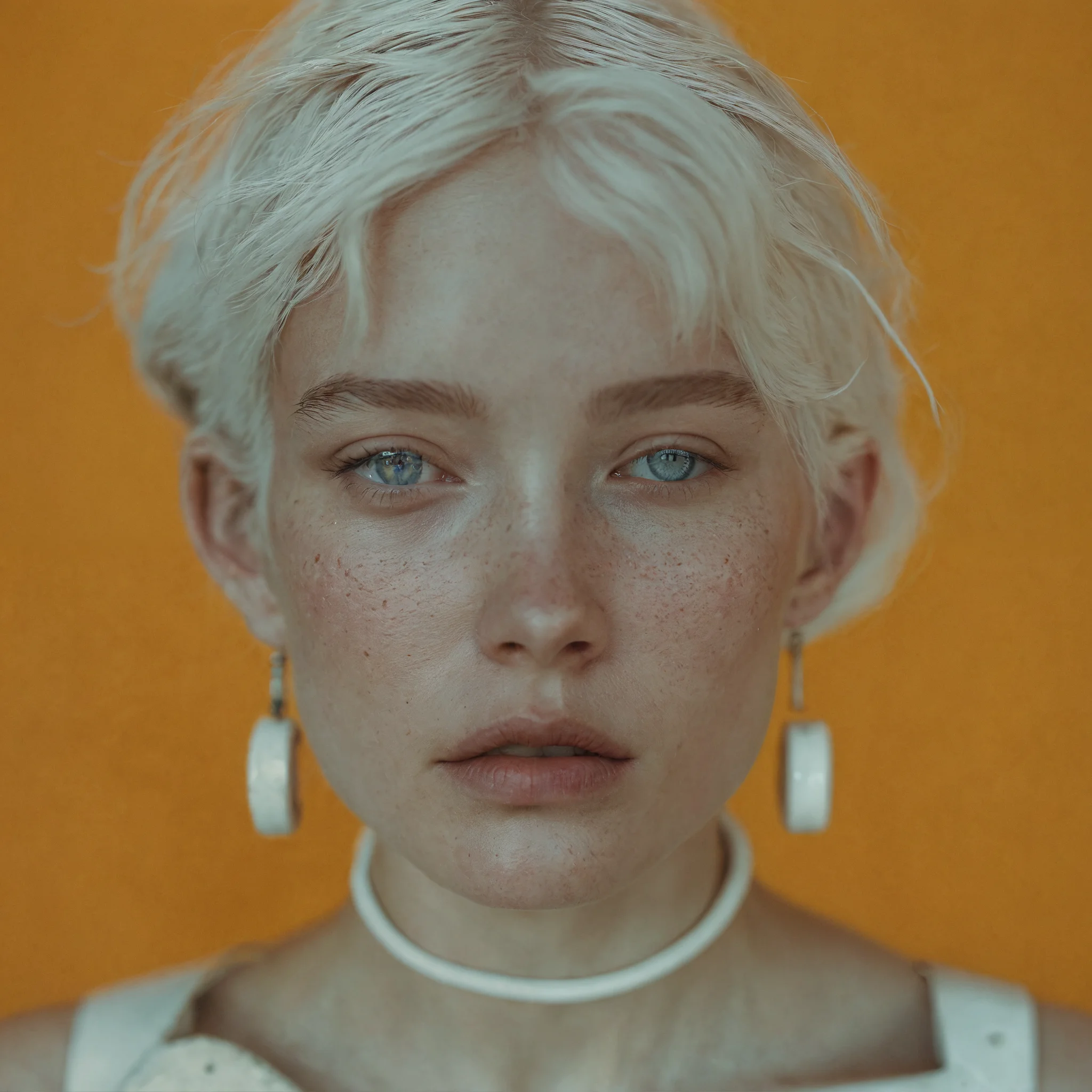 Lexica A Beautiful Woman With White Hair And Light Freckles Her Neck