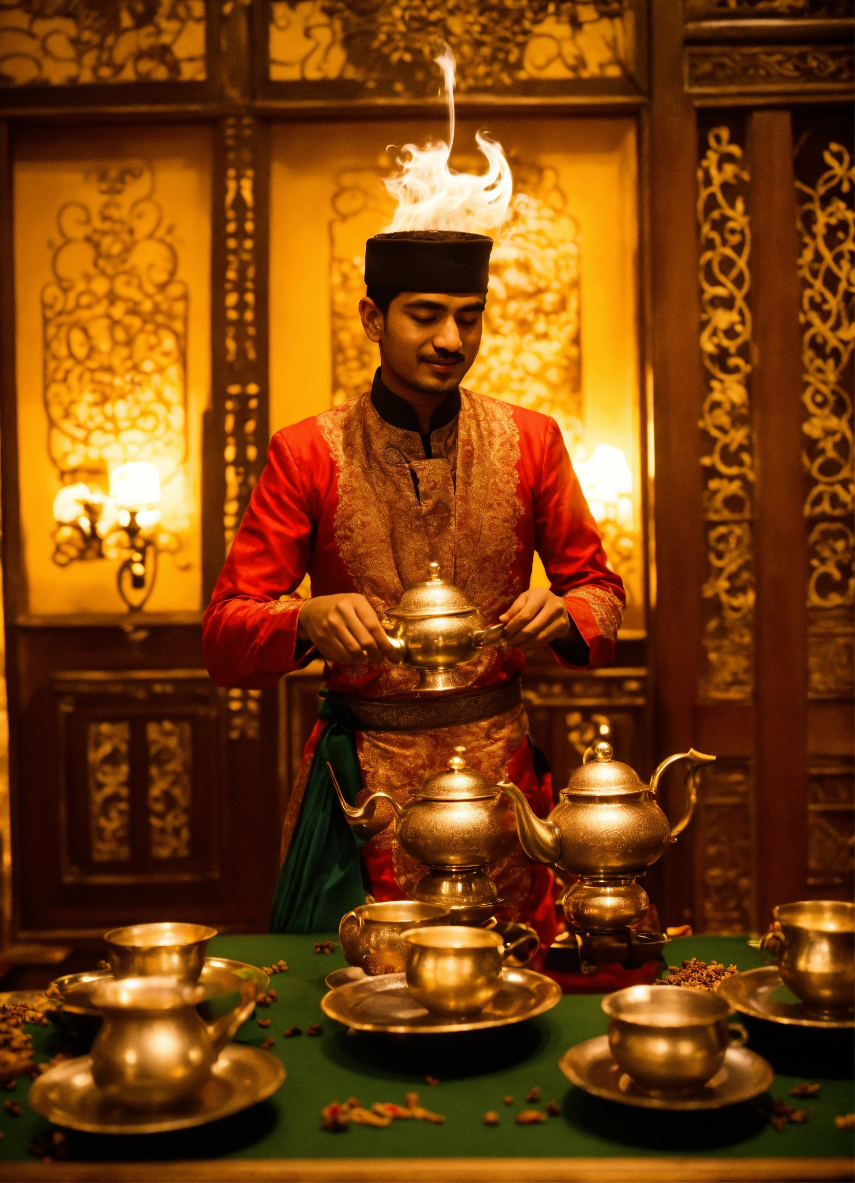 Lexica - Skilled servers pour Chai tea from one cup to another in a ...