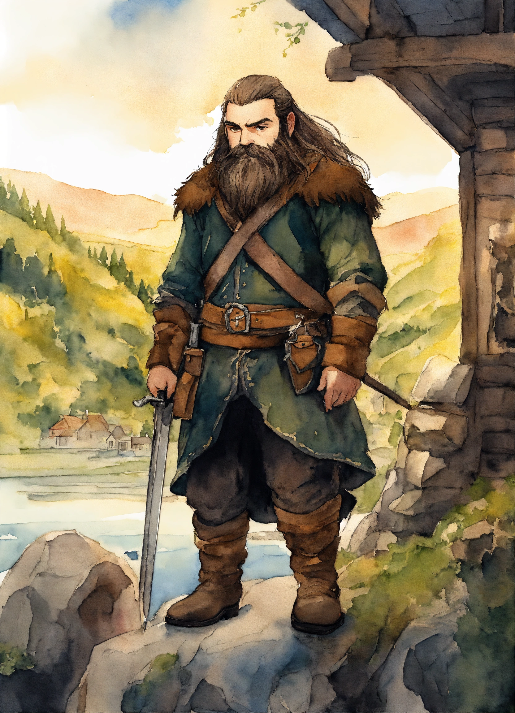 Lexica - A young Dwarf Gimli from LOTR with dark clothes and dark beard ...