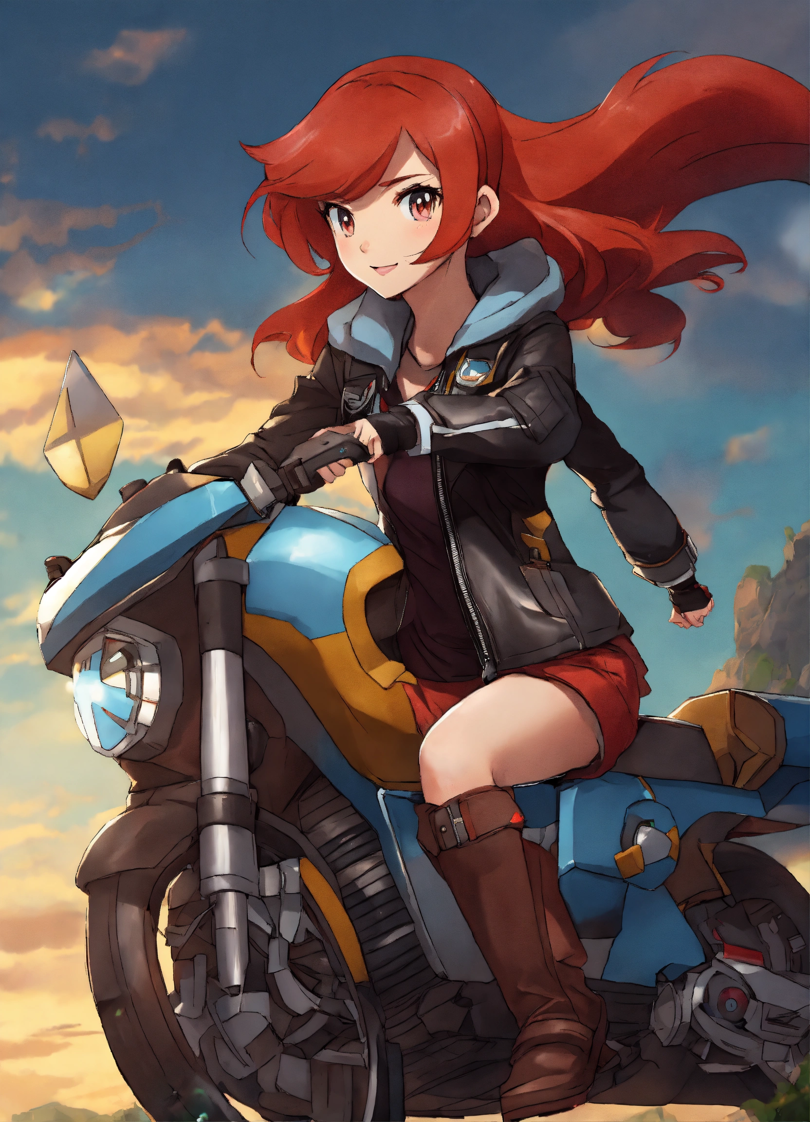 Lexica - Redhead pokemon trainer in leather jacket riding metagross