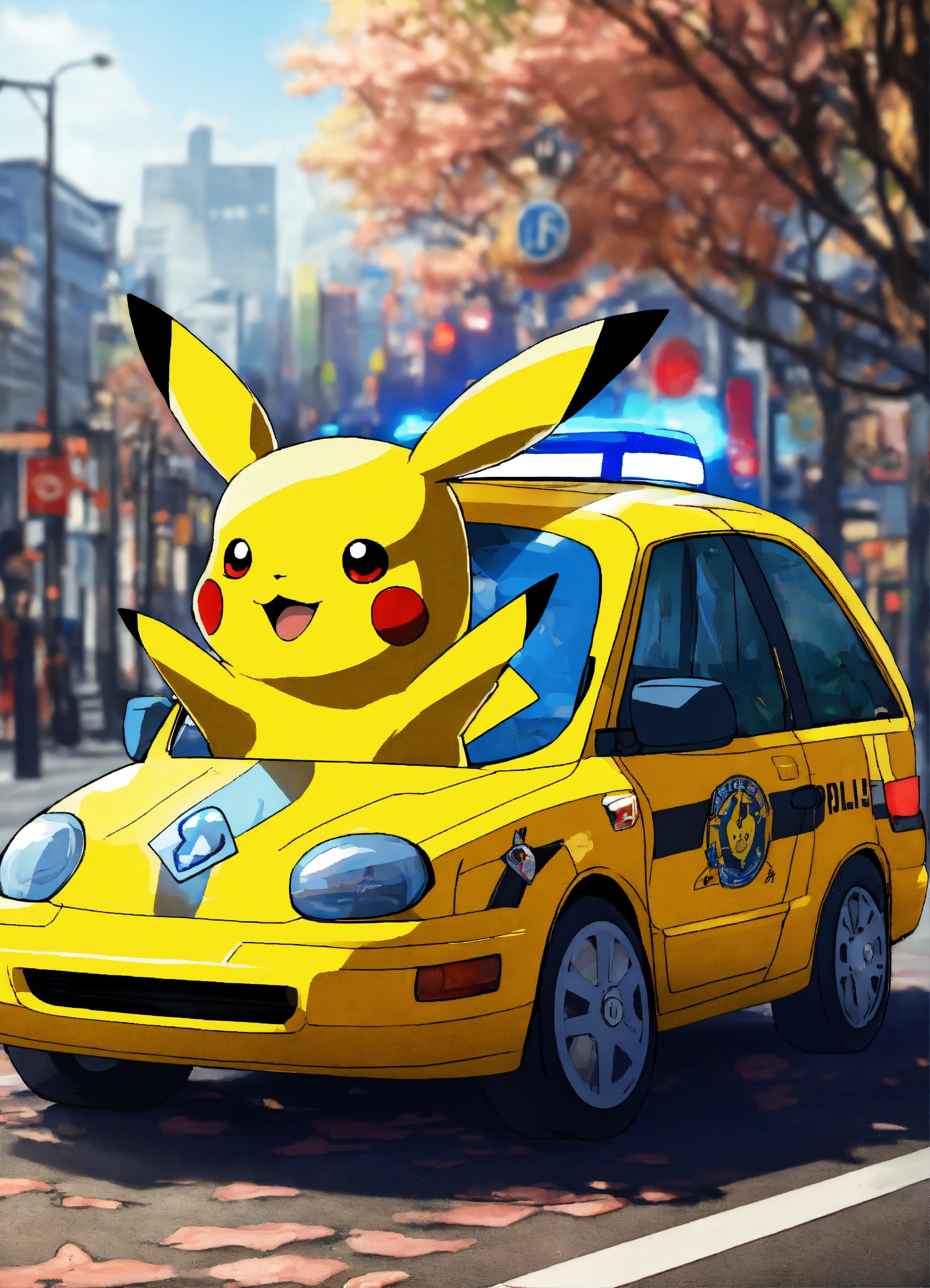 Lexica - PIKACHU LIKE POLICE WITH CAR