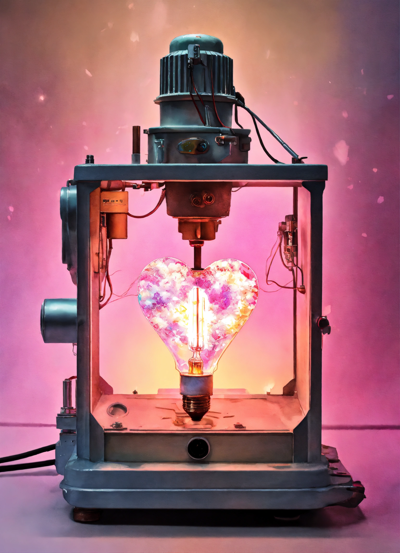 Lexica - Pastel light pink Fog machine inside, edison lightbulb heart ...