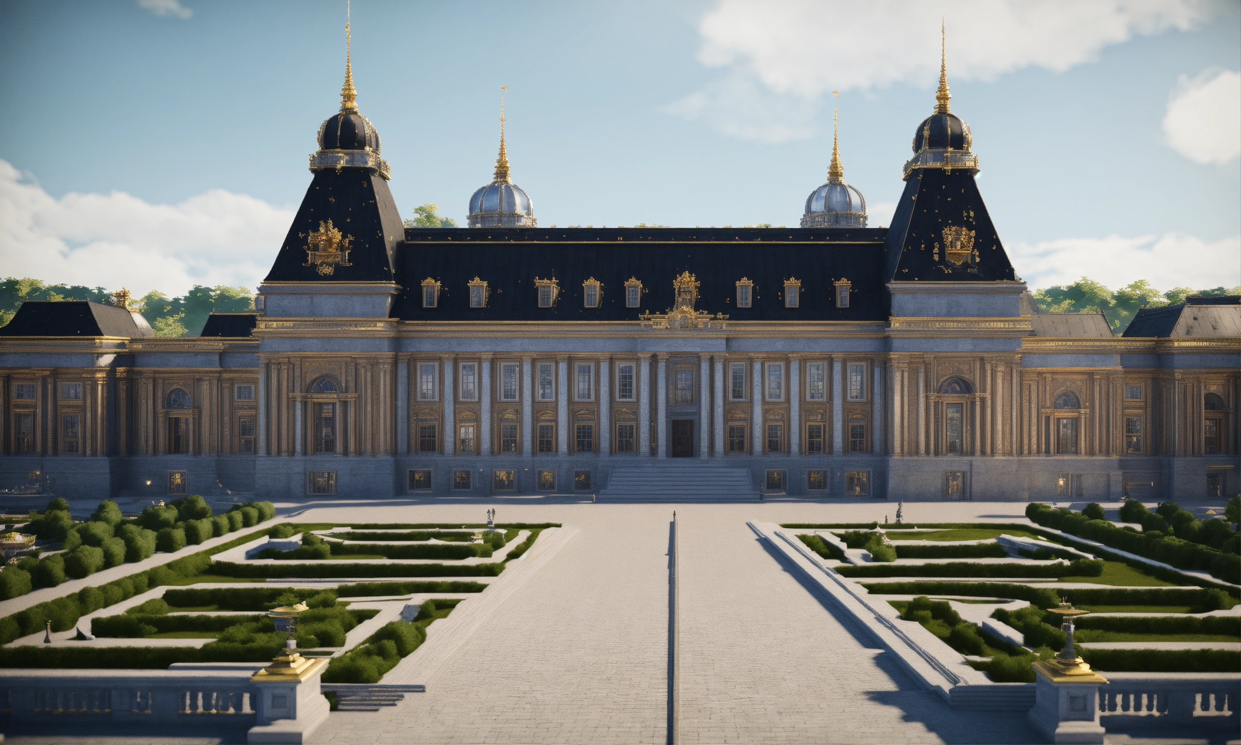 Lexica - Full image of a massive royal palace with a black roof, built ...