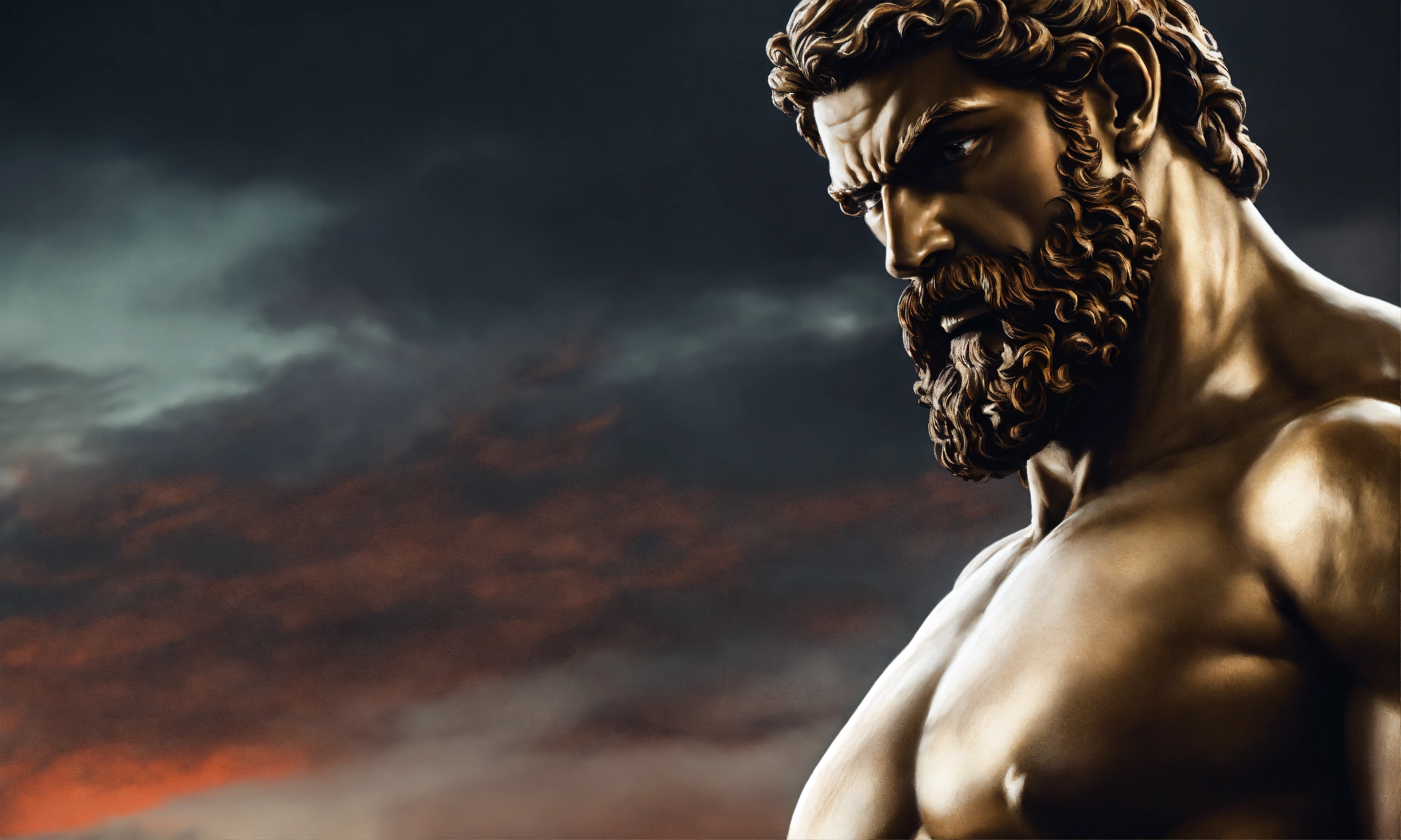 Lexica - Greek statue strong man with beard aggressive expression backward