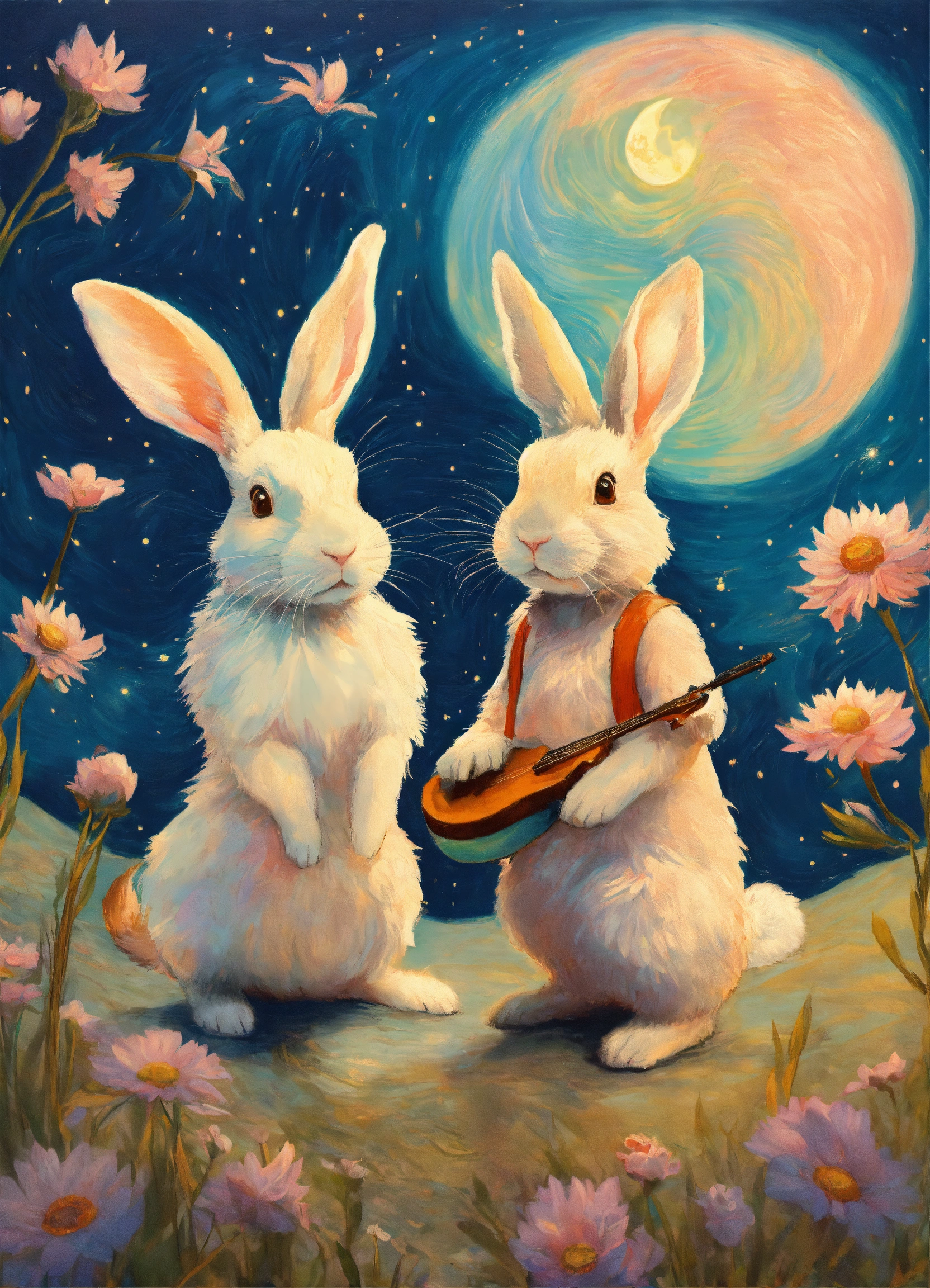 Lexica - I want you to create a romantic couple of 2 rabbits on the ...