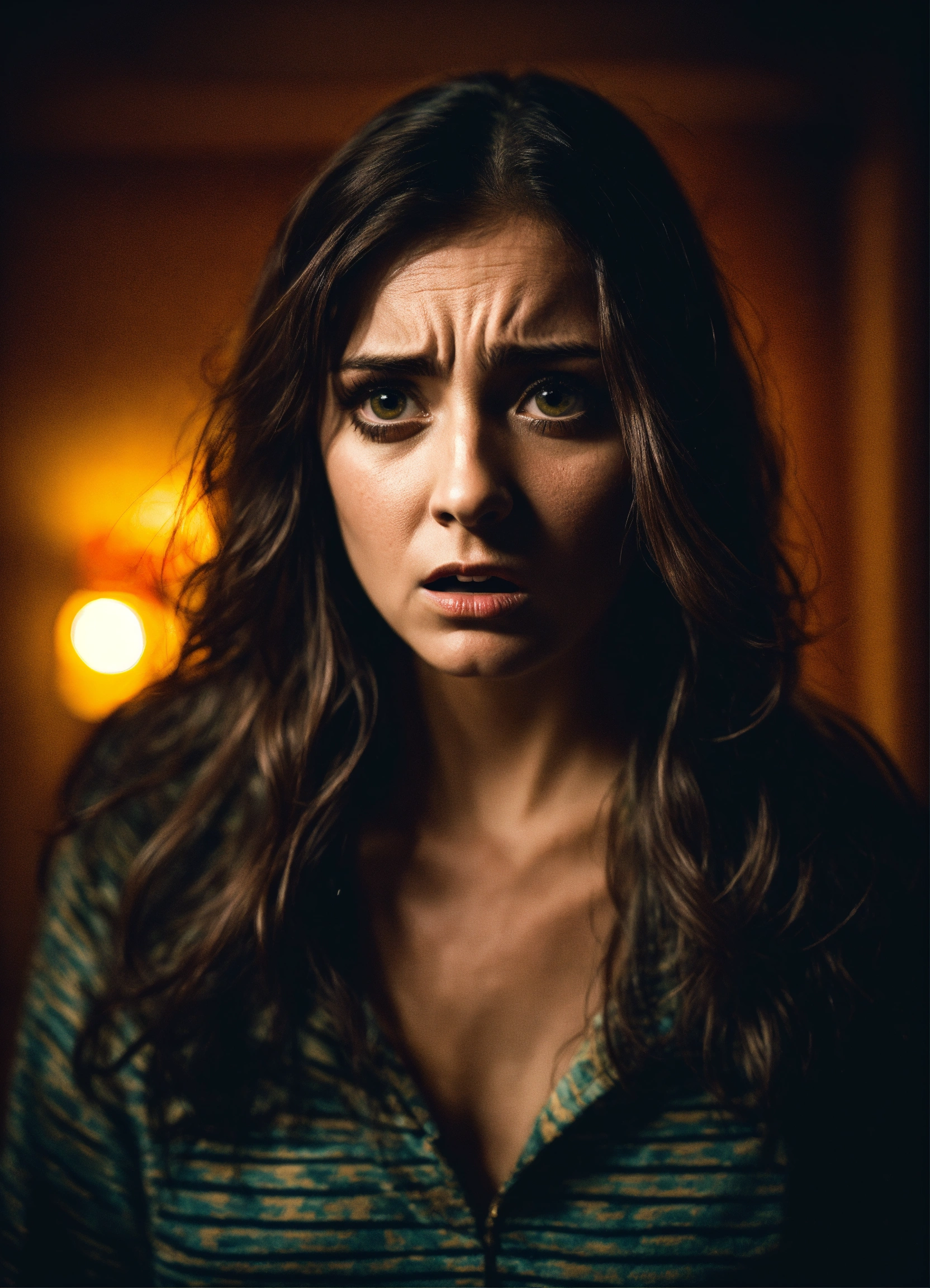 Lexica - A woman looking scared. Hearing scary voices. Paranormal.