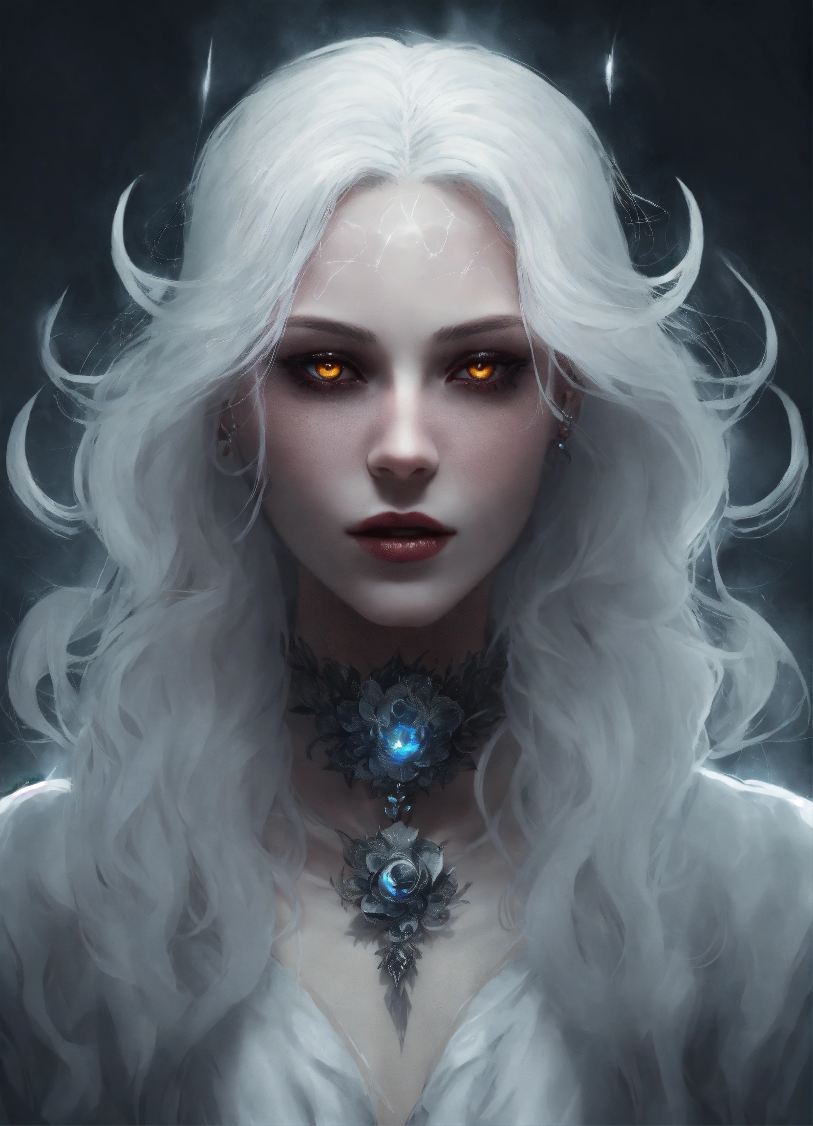 Lexica - A demonic entity woman with a sinister aura, white eyes, white ...
