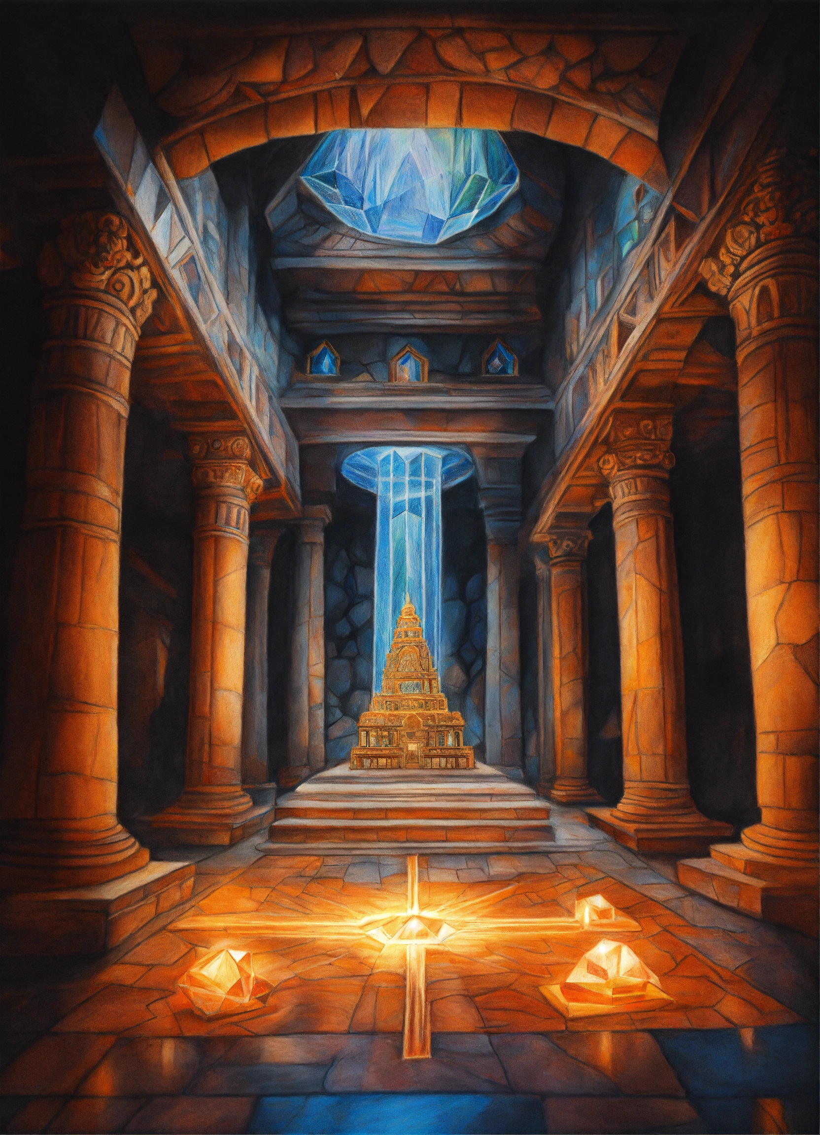 Lexica - Realistic colored pencil drawing of the interior of a temple ...
