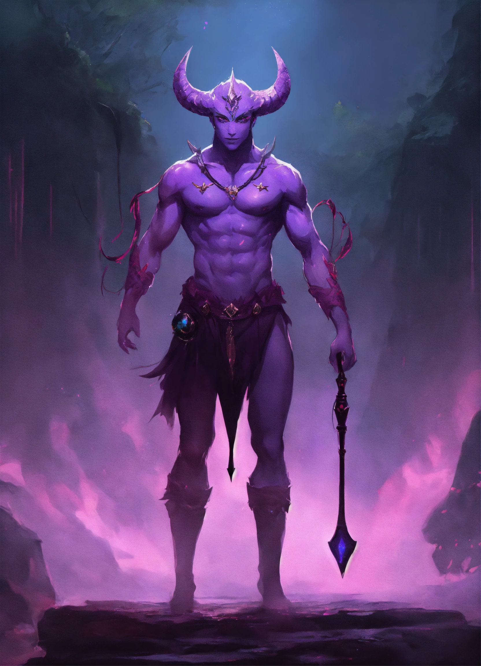 Lexica - A two gender demon with light purple skin concept art