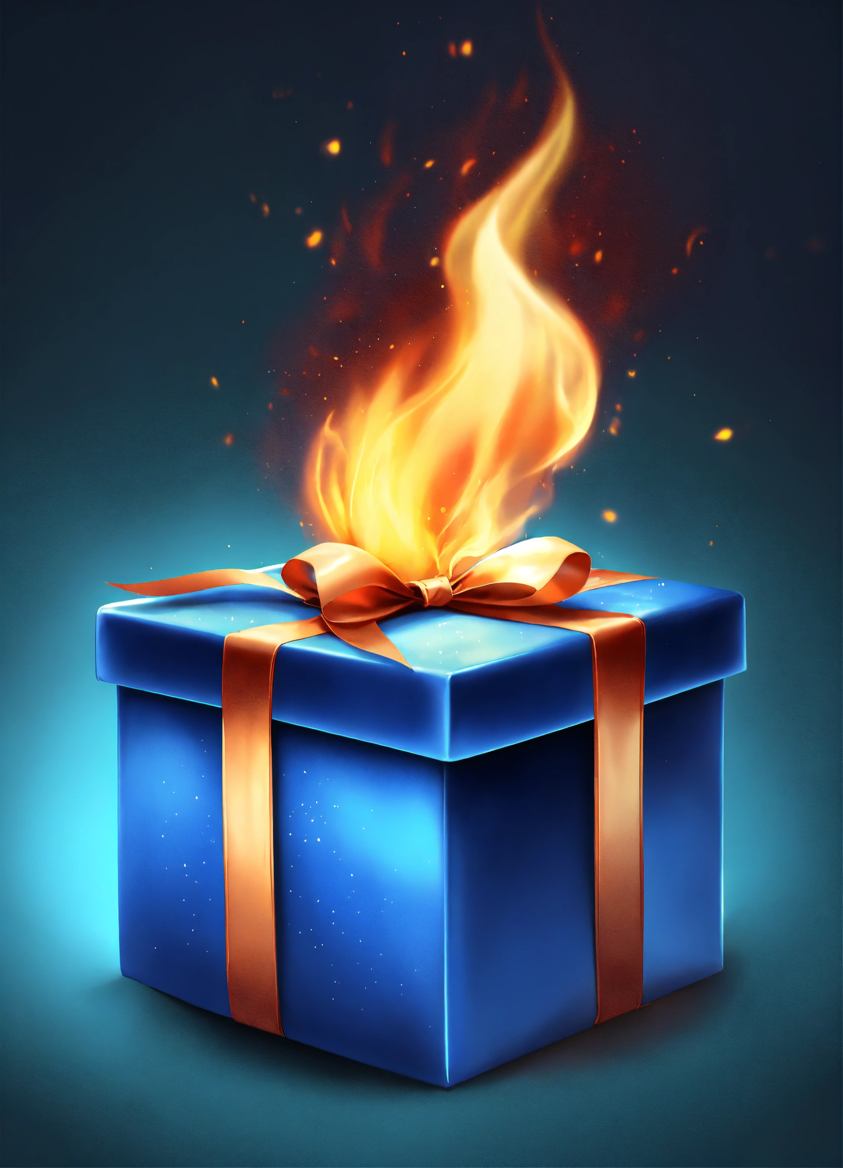 Lexica - Blue Gift with fire realistic