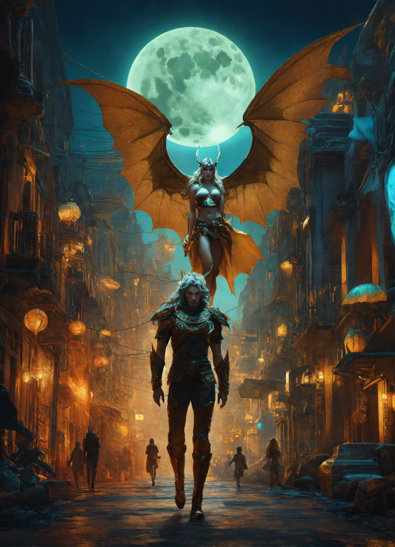 Lexica - Walking under the full scorpio moon through a city. + girl ...