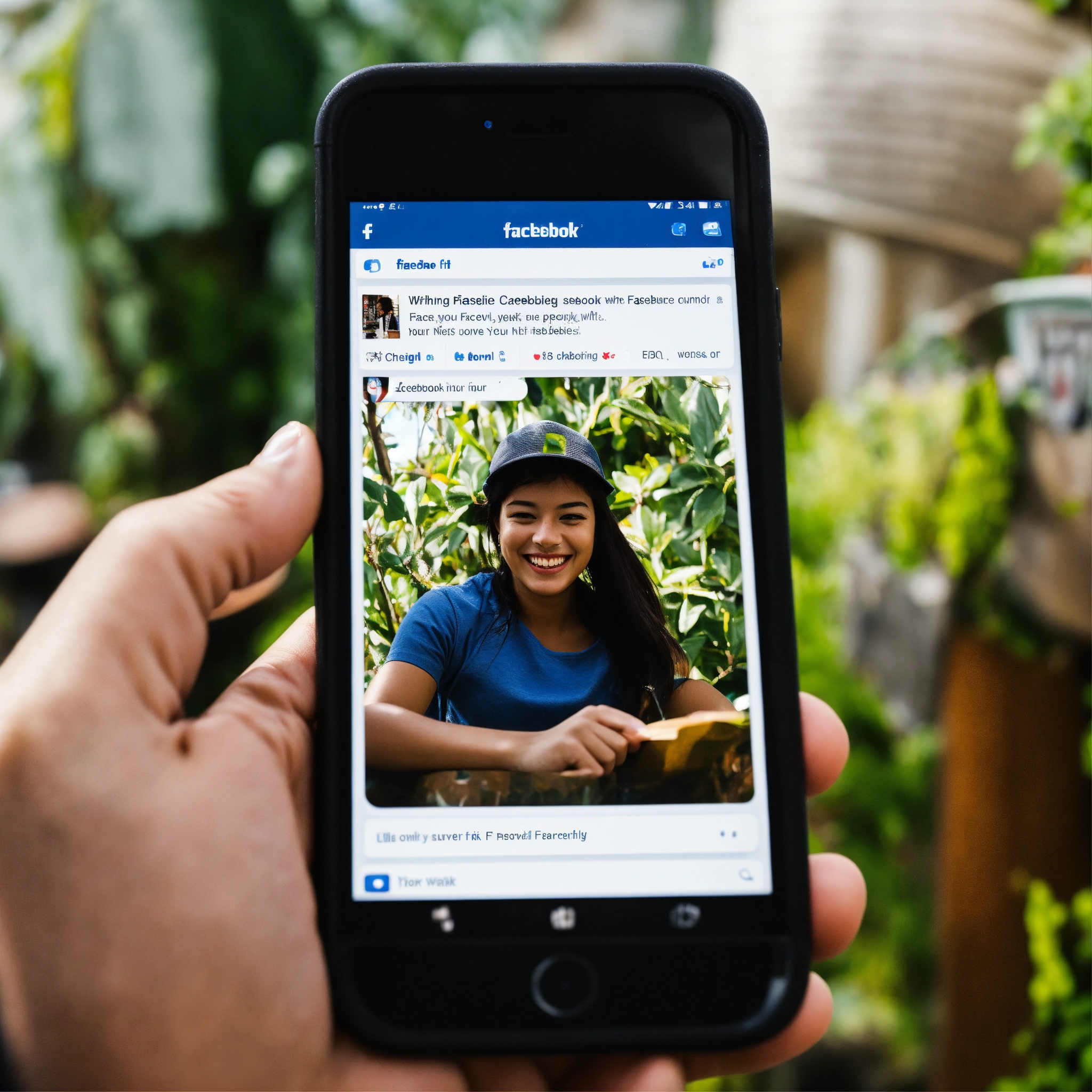 Lexica - A photo of a person using Facebook on a mobile phone. The ...
