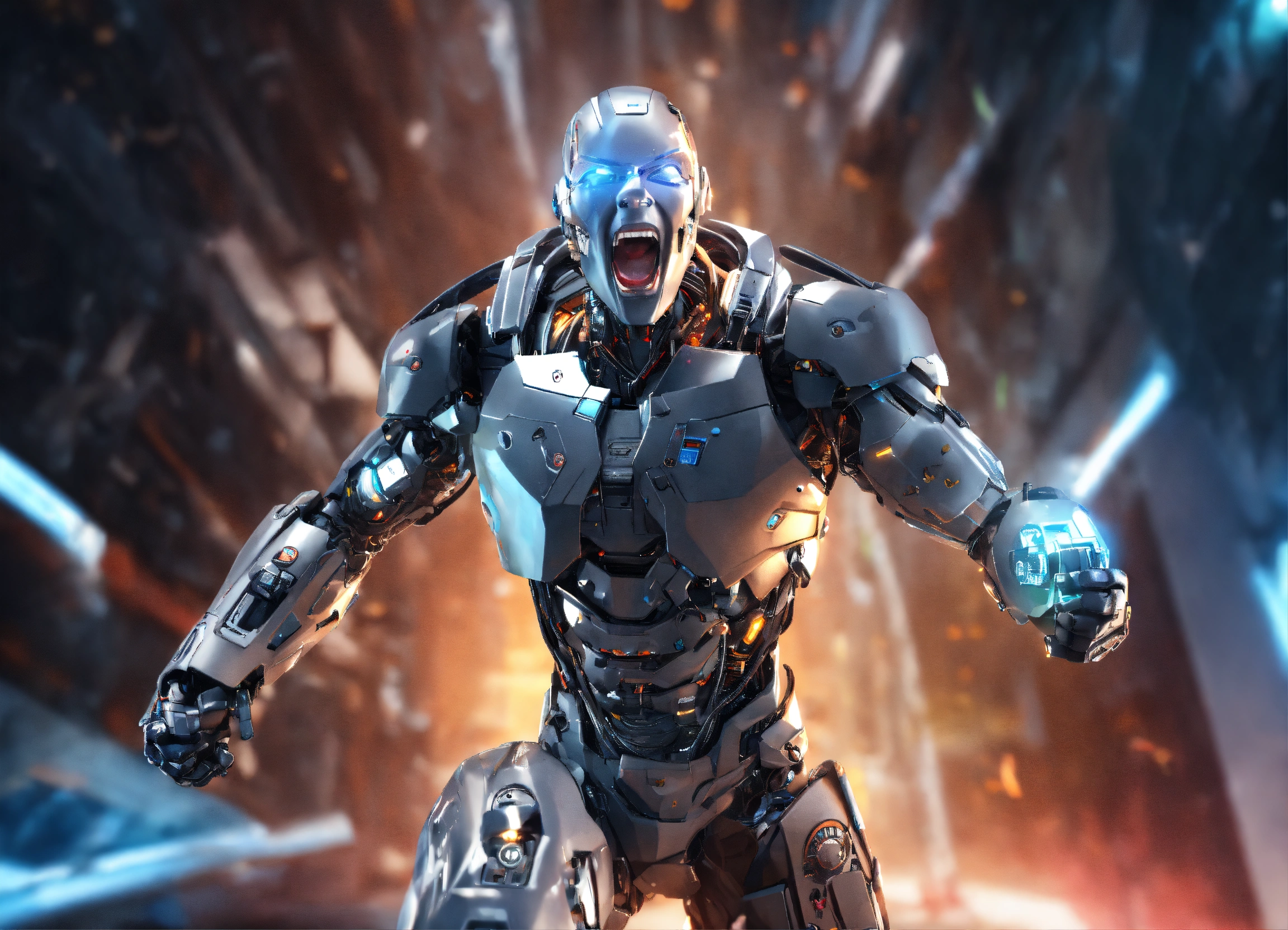 Lexica - Cyborg, 3d, come out from cellphone screen, happy, screaming