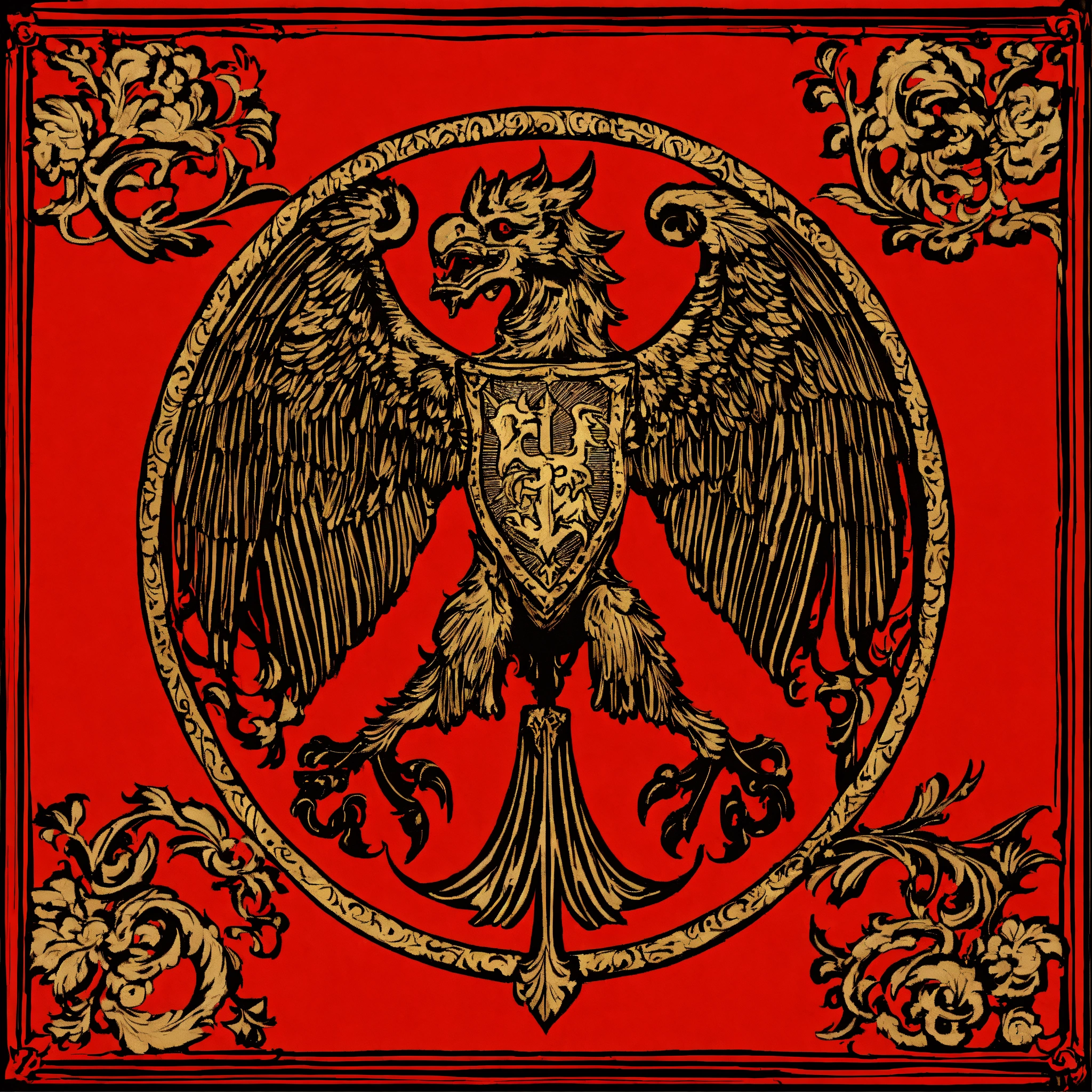 Lexica - A black and red medieval banner with a griffin