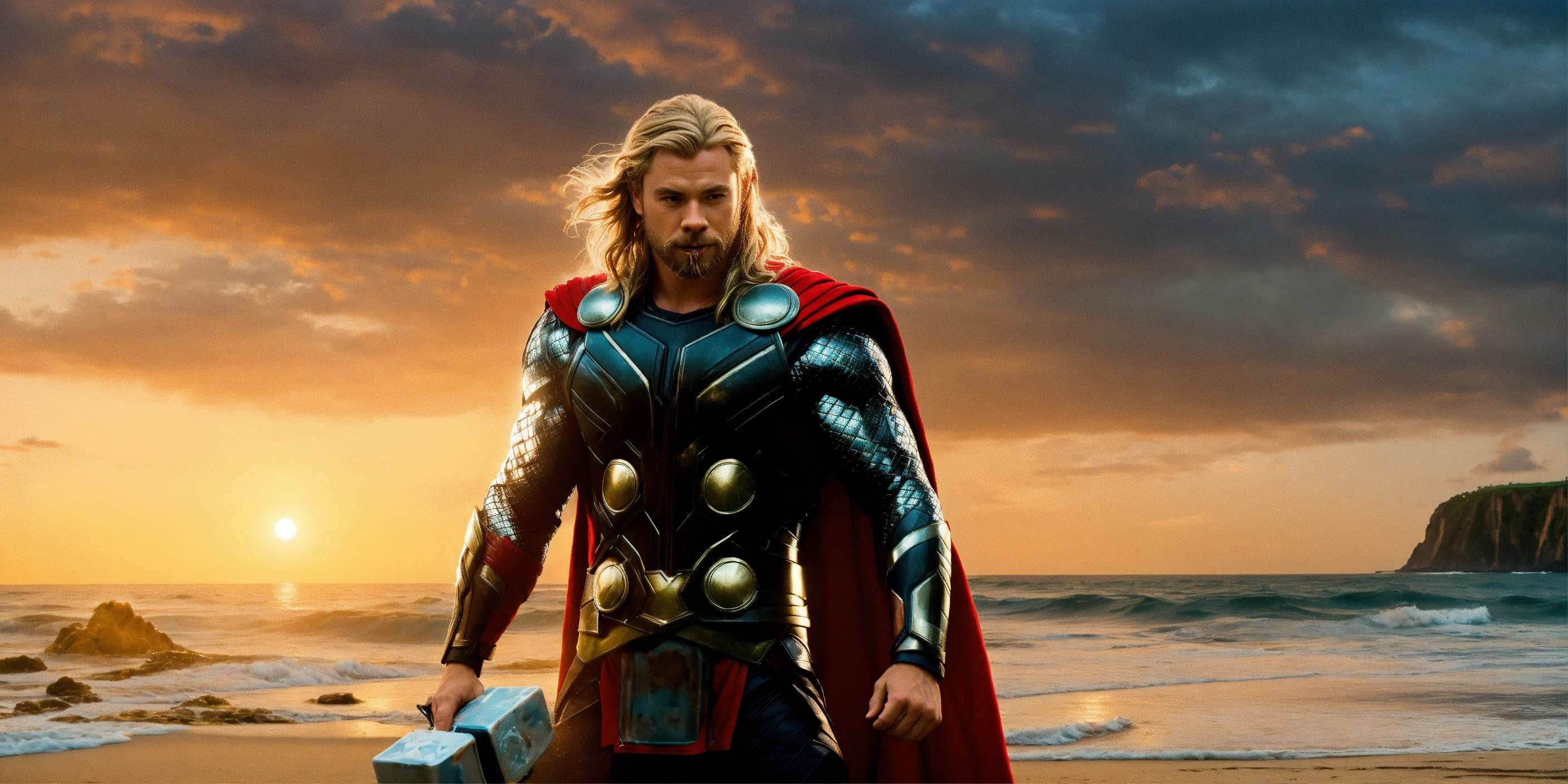 Lexica - Thor na praia, comendo sorvete e milkshake em 8k